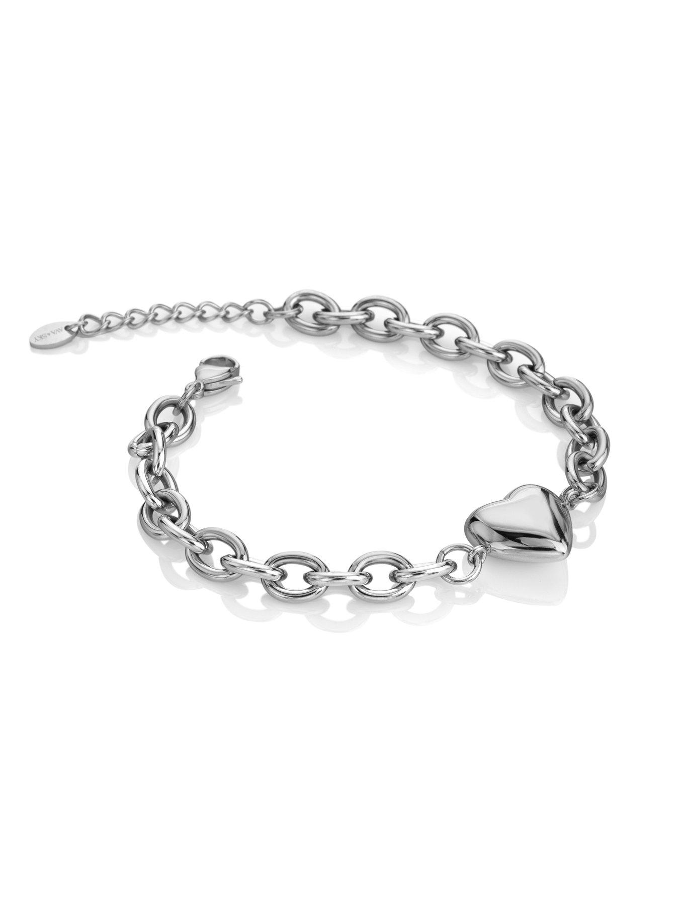 Image 2 of 3 of Ava & Sky Womens Chunky Heart Charm Chain Waterproof Bracelet - Silver