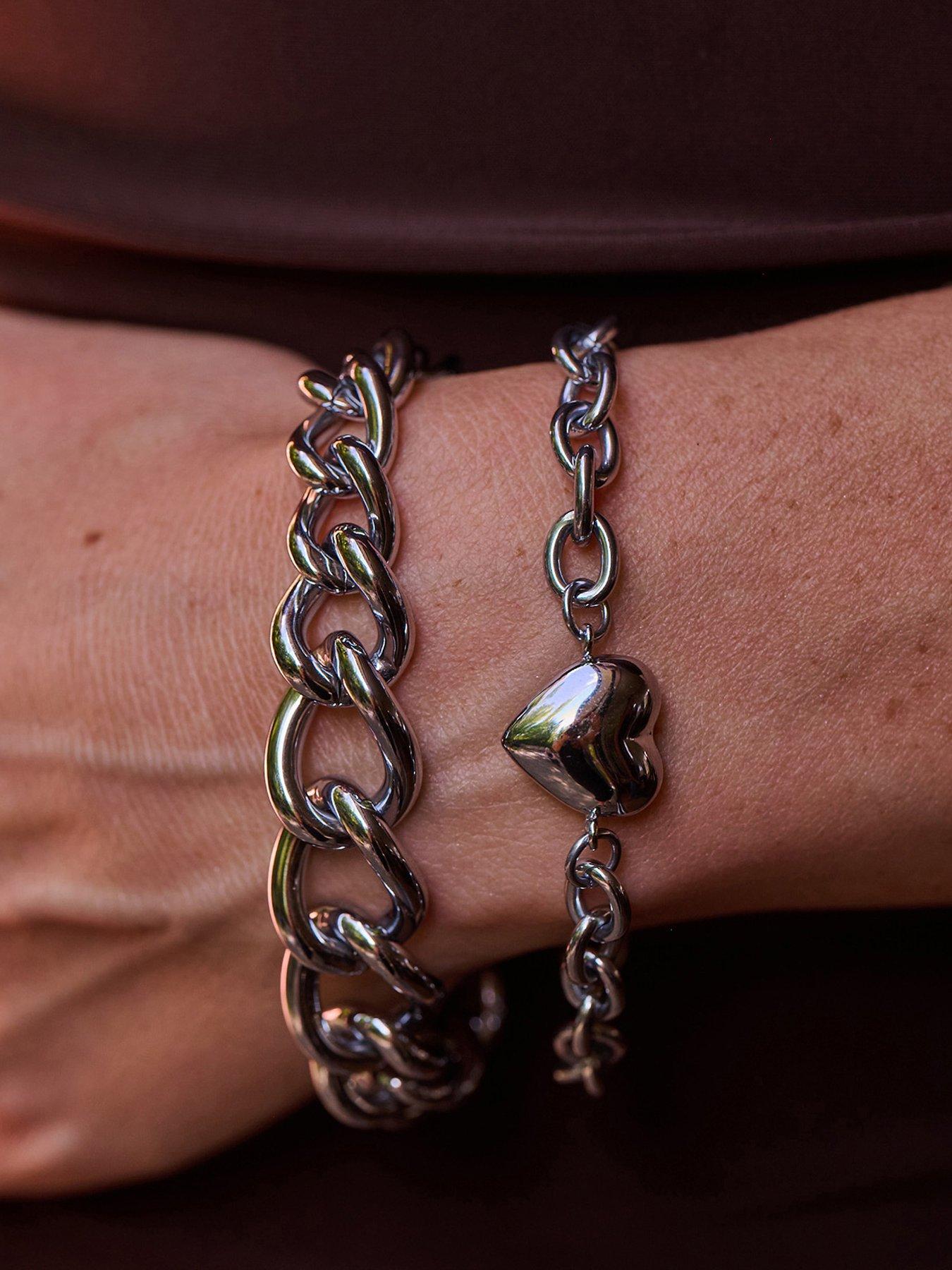Image 3 of 3 of Ava & Sky Womens Chunky Heart Charm Chain Waterproof Bracelet - Silver