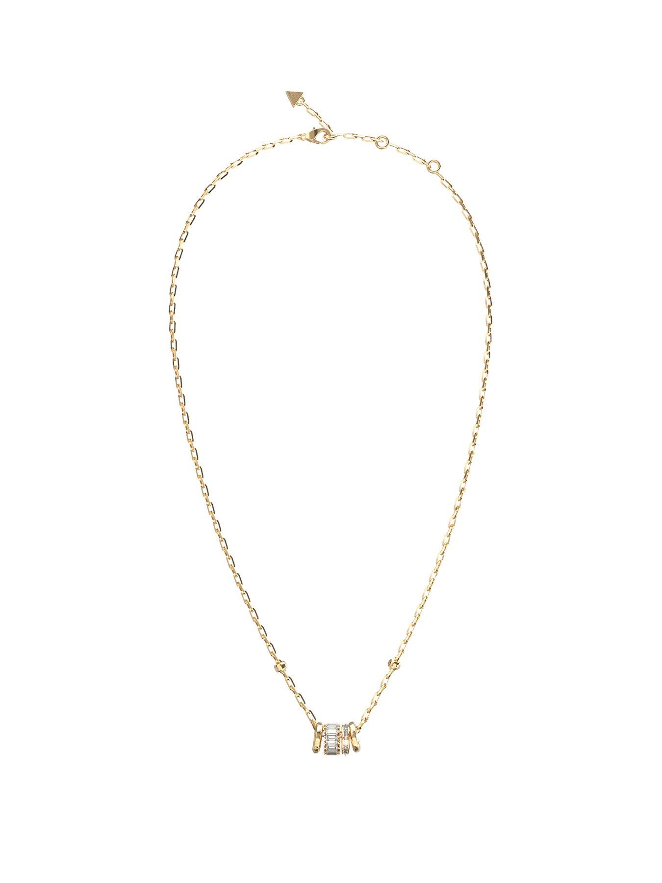 Image 1 of 1 of Guess Womens Multi Charm Baguette Stone Set Gold Tone Necklace - Gold