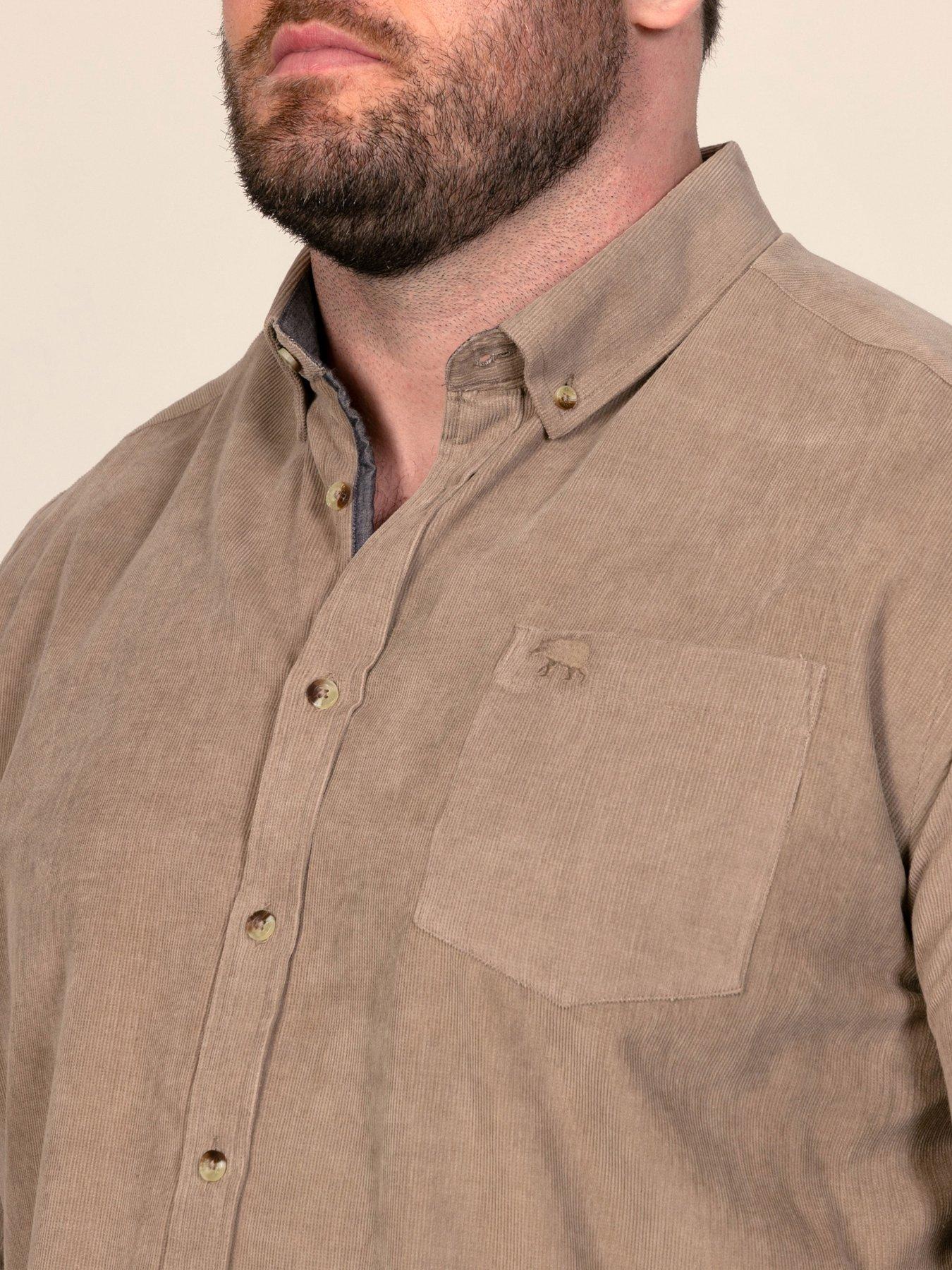Image 3 of 6 of D555 Mens Button-Down Collar Chest Pocket Corduroy Shirt - Brown