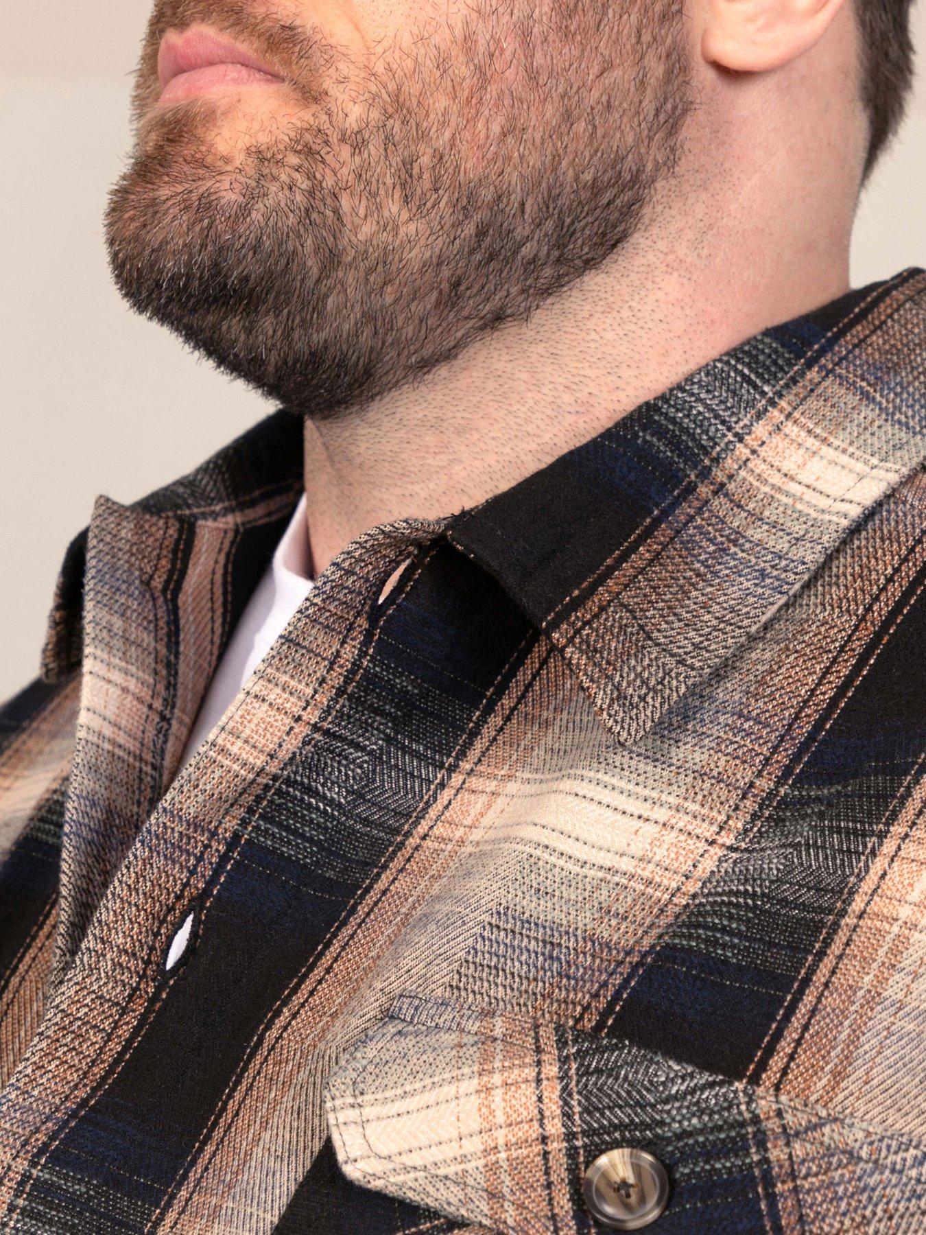 Image 6 of 7 of D555 Mens Tan Check Shacket Overshirt With Pockets - Brown