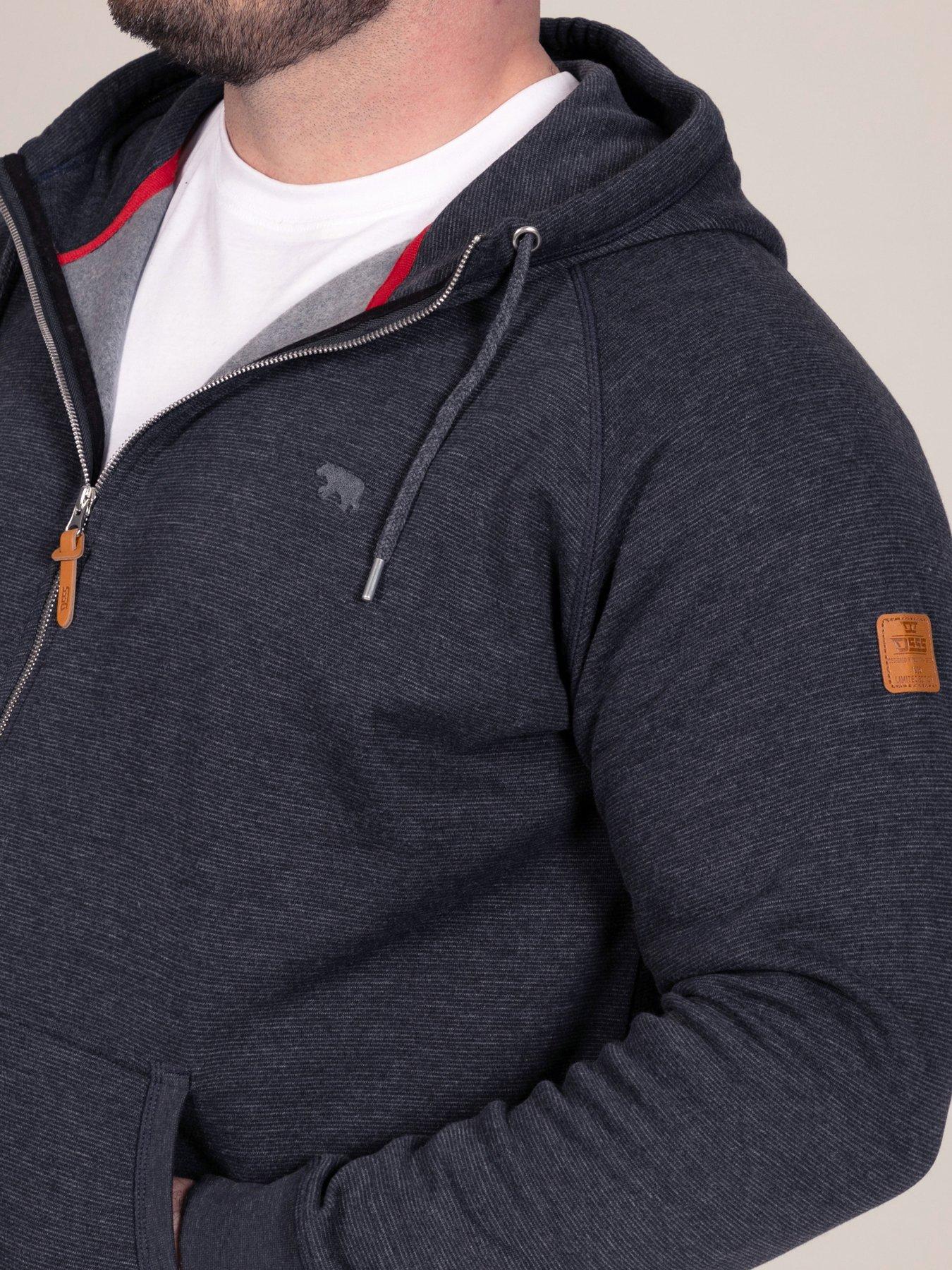 Image 4 of 7 of D555 Mens Fine Stripe Zip Through Hoodie With Kangaroo Pocket - Navy