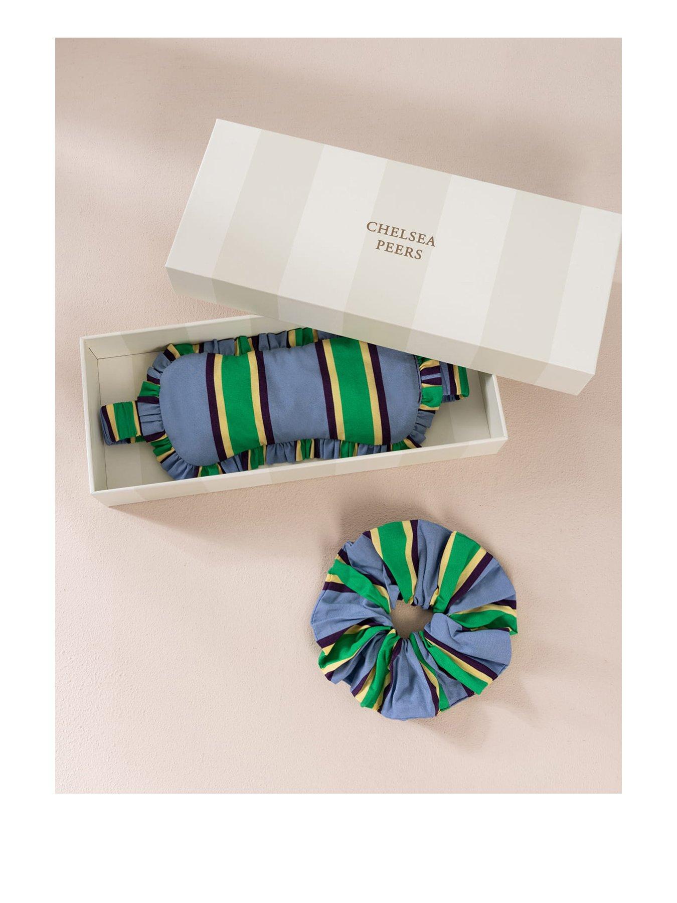 Image 1 of 5 of CHELSEA PEERS Chelsea Peers Organic Cotton Jewel Stripe Sleep Mask & Scrunchie Gift Set - Multi