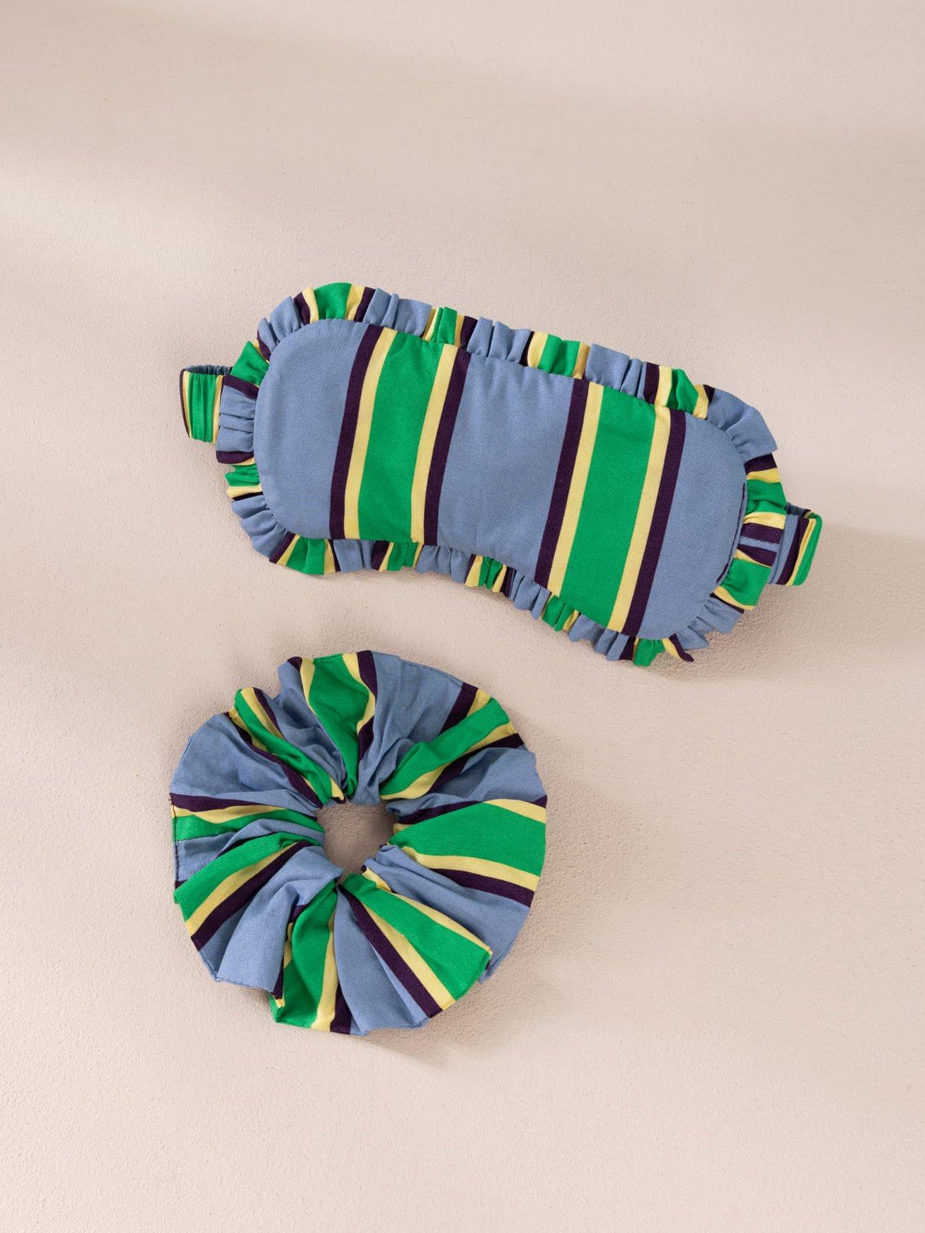 Image 3 of 5 of CHELSEA PEERS Chelsea Peers Organic Cotton Jewel Stripe Sleep Mask & Scrunchie Gift Set - Multi