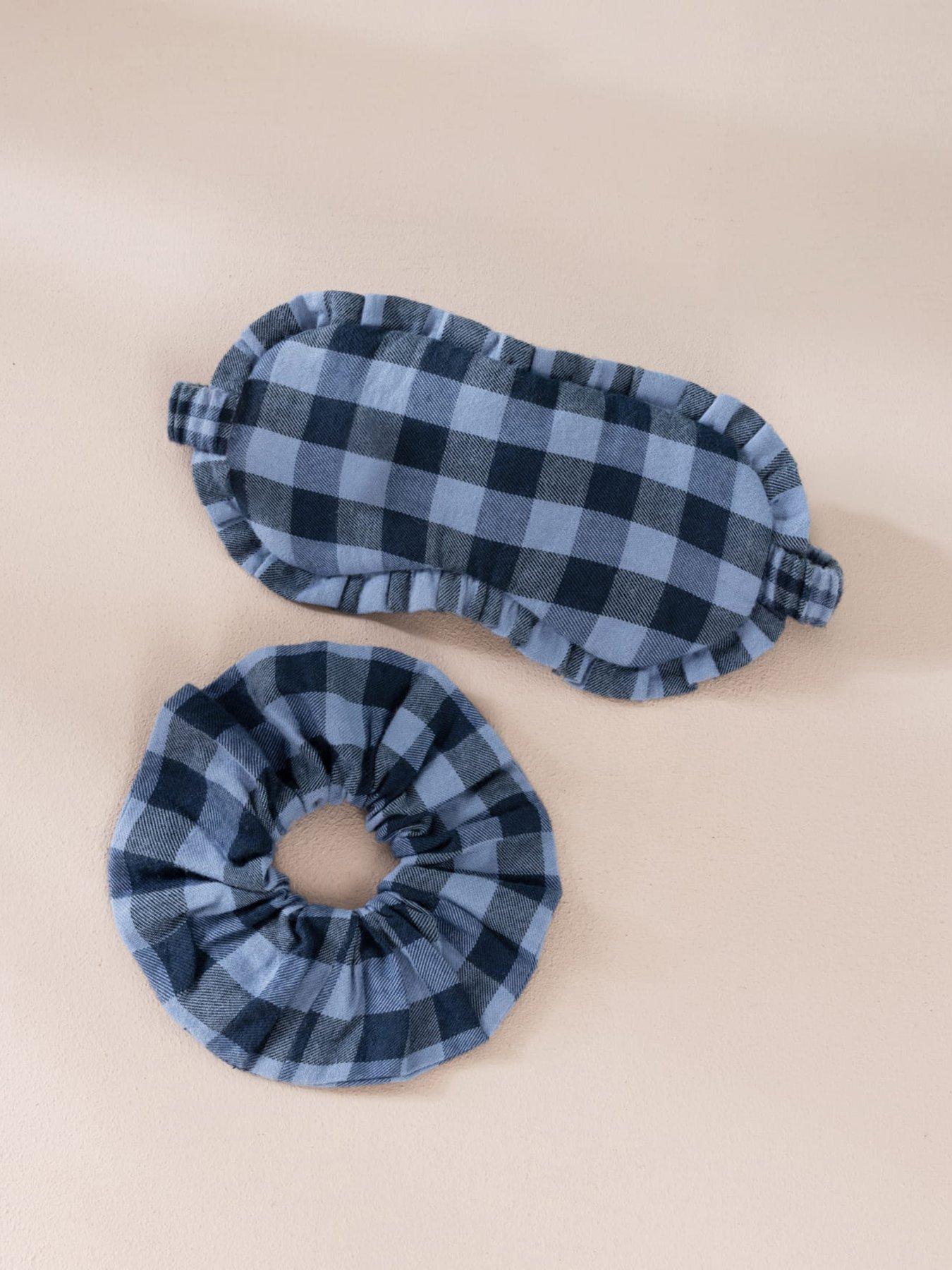 Image 4 of 5 of CHELSEA PEERS Chelsea Peers Organic Cotton Gingham Mythical Dragon Print Sleep Mask & Scrunchie Gift Set - Navy