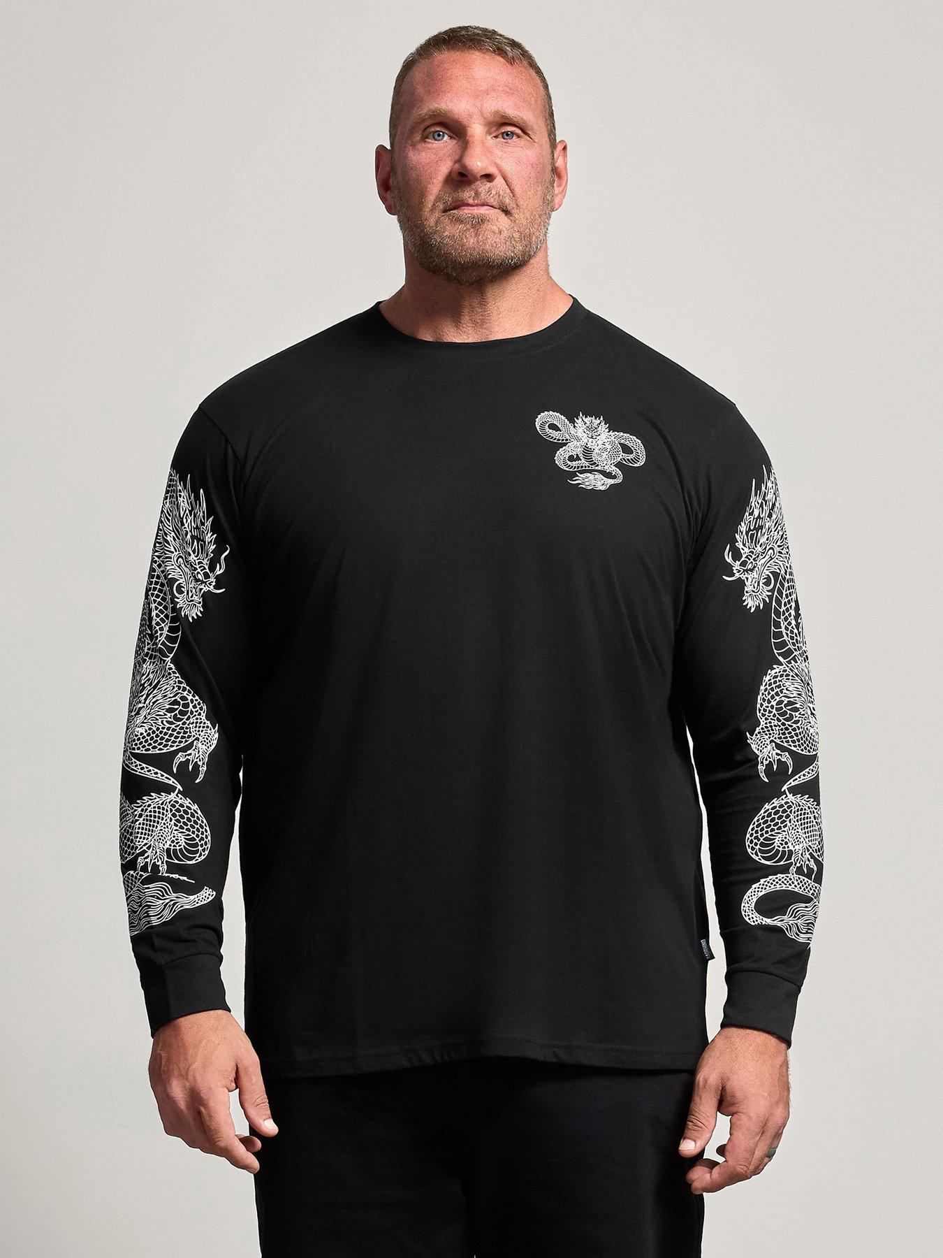 Image 1 of 4 of BadRhino Mens Dragon Bold Back Graphic Long Sleeve T-Shirt - Black