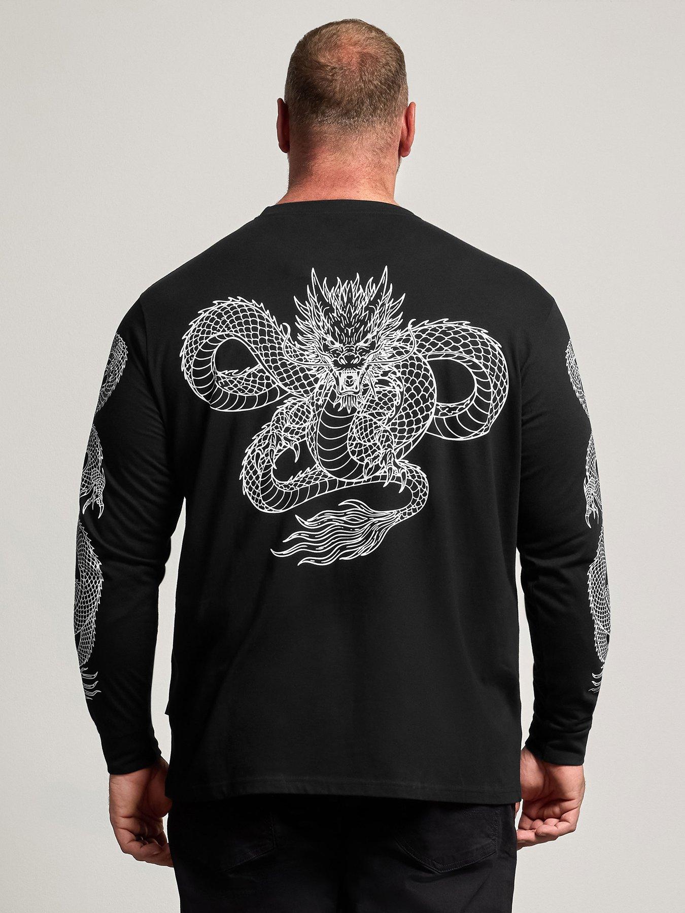 Image 2 of 4 of BadRhino Mens Dragon Bold Back Graphic Long Sleeve T-Shirt - Black