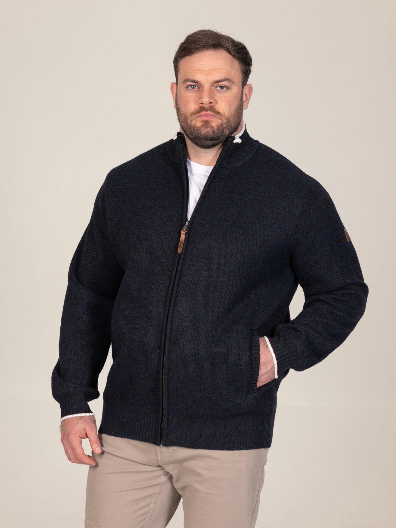 Image 1 of 7 of D555 Mens Big &amp; Tall Zip Through Bonded Lining Pockets Sweater - Navy