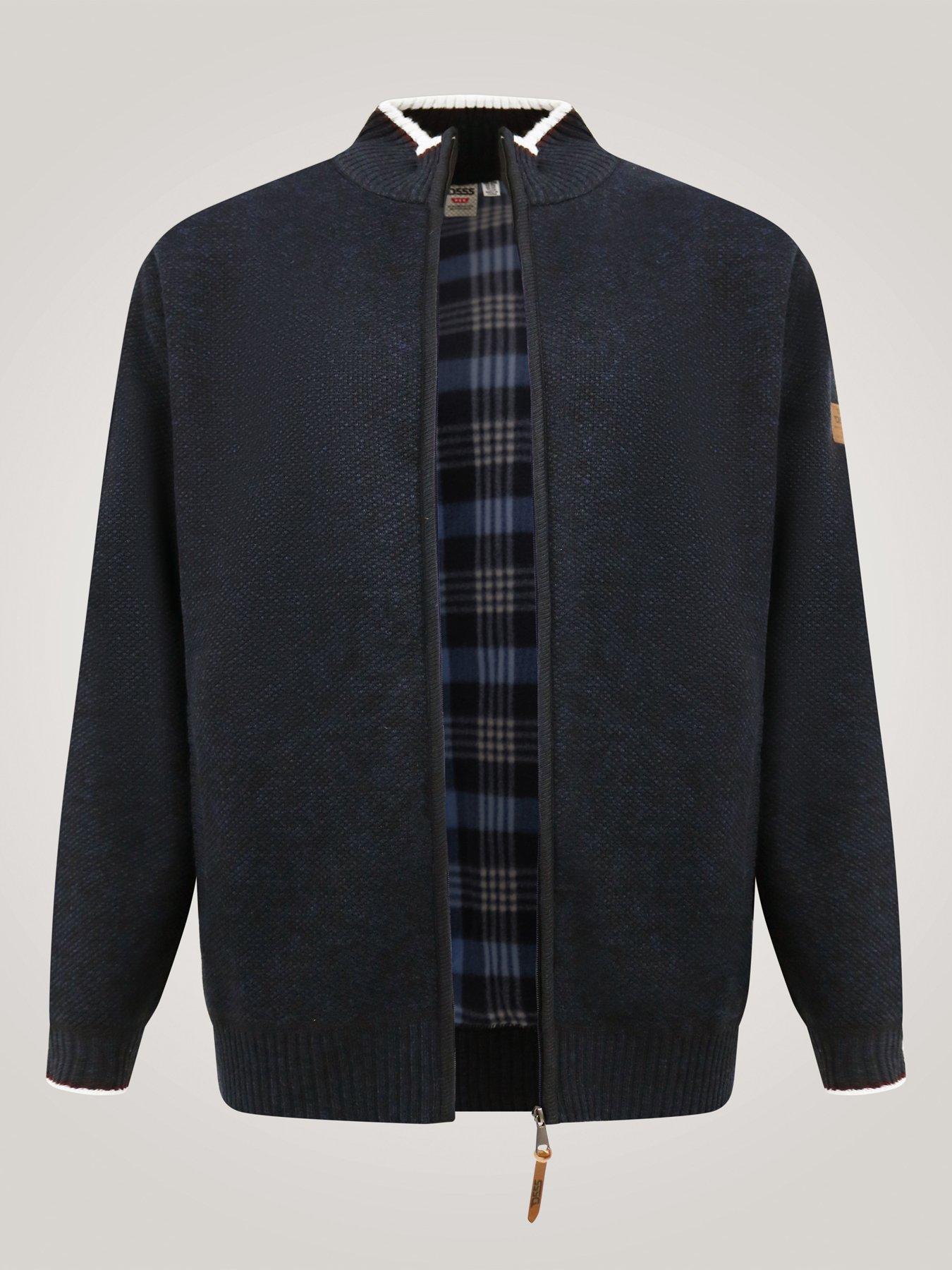 Image 7 of 7 of D555 Mens Big &amp; Tall Zip Through Bonded Lining Pockets Sweater - Navy