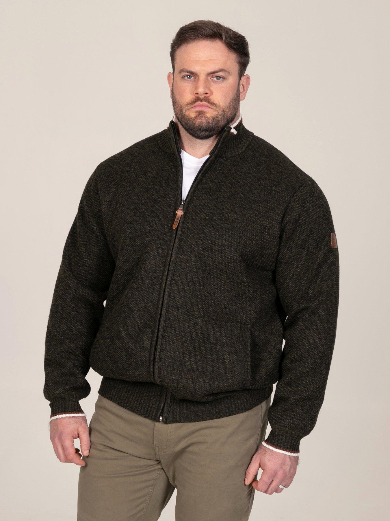 Image 1 of 7 of D555 Mens Bonded Lining Zip Through Knitted Jumper - Khaki