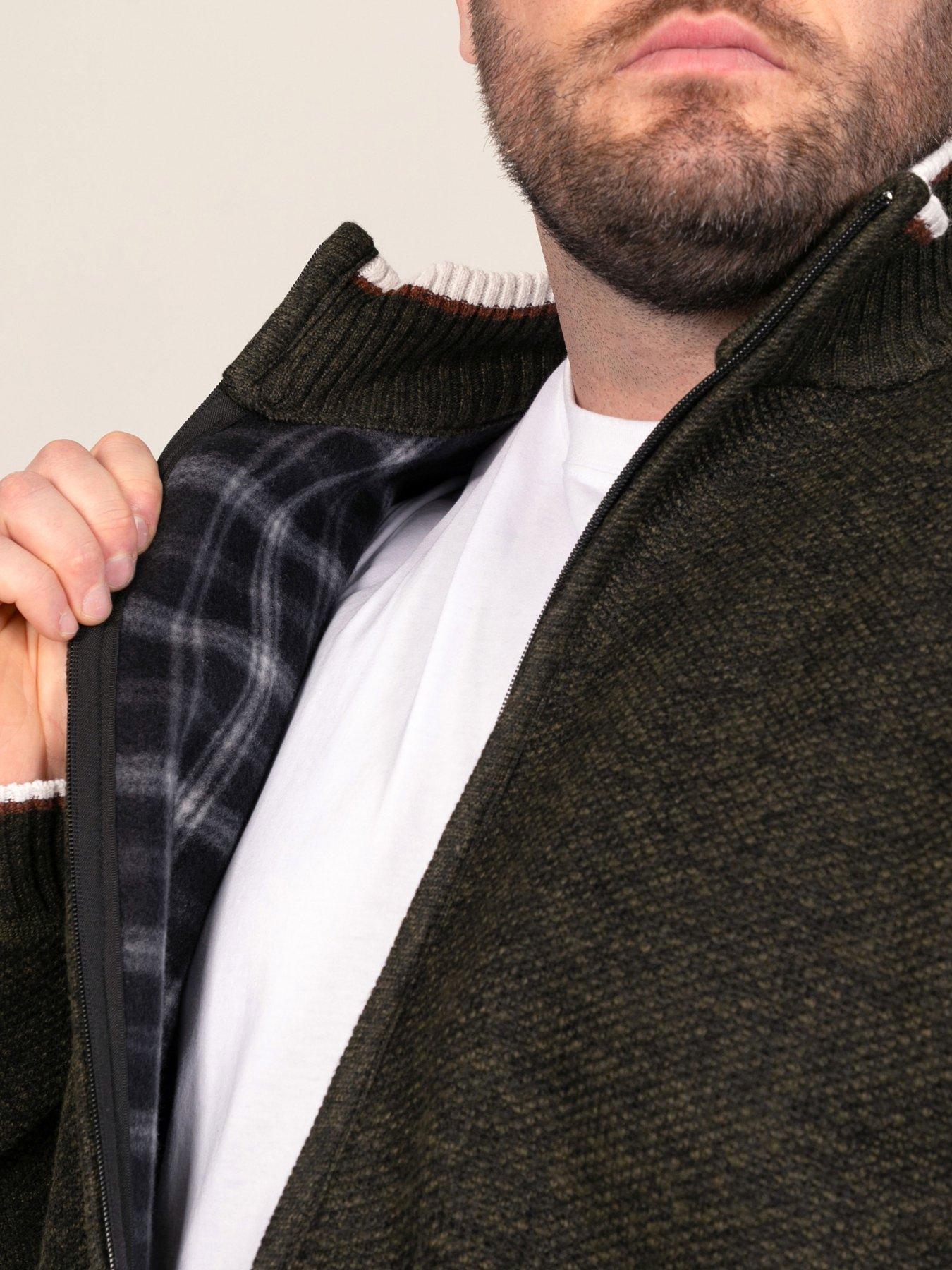 Image 5 of 7 of D555 Mens Bonded Lining Zip Through Knitted Jumper - Khaki