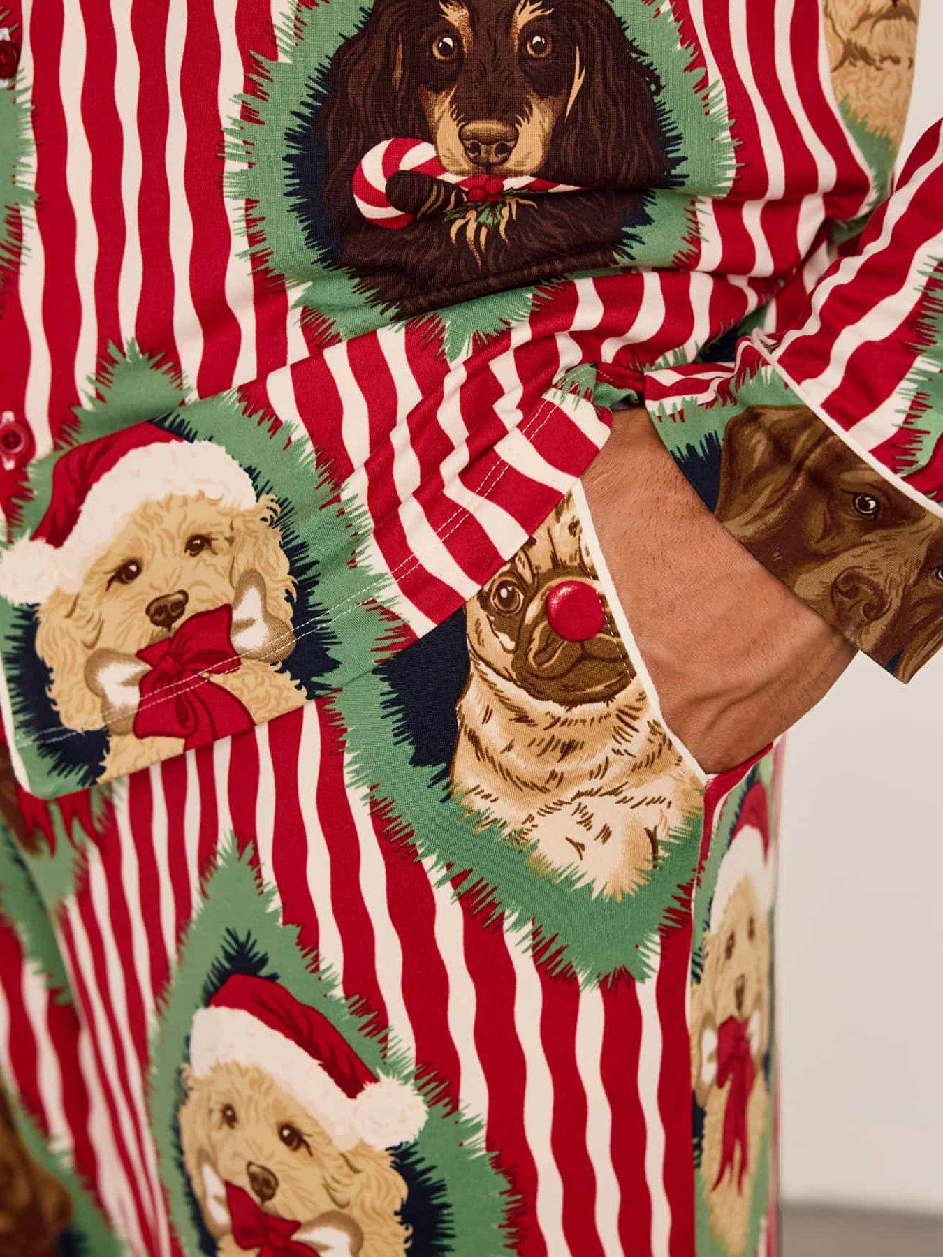 Image 7 of 7 of CHELSEA PEERS Men's Christmas Chip &amp; Friends Stripe Print Long Pyjama Set - Red