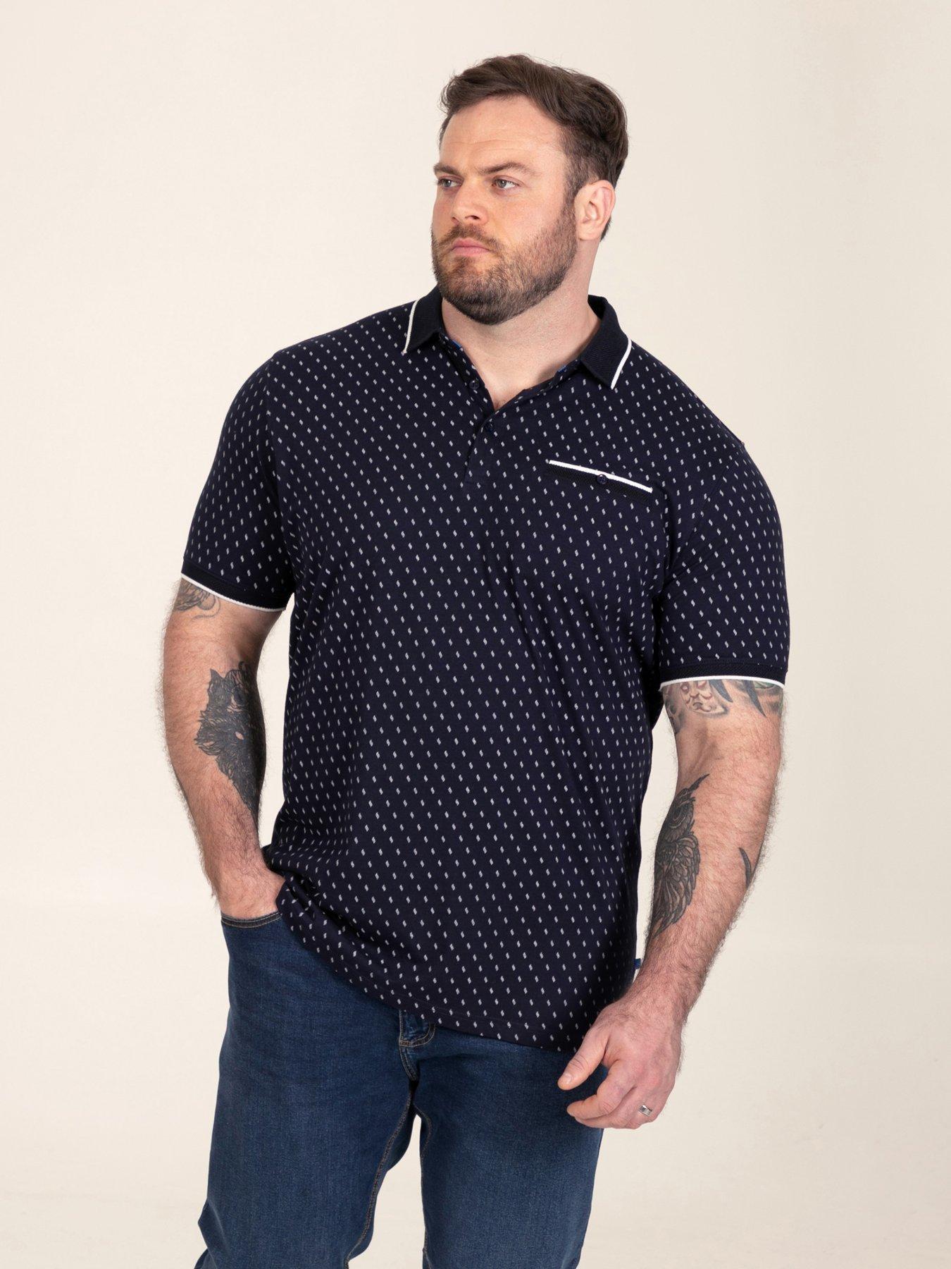 Image 1 of 7 of D555 Mens Big &amp; Tall AOP Jacquard Collar White-Tipped Cuffs Polo Shirt - Navy