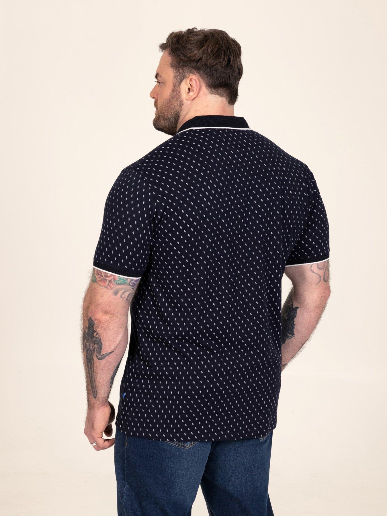 Image 2 of 7 of D555 Mens Big &amp; Tall AOP Jacquard Collar White-Tipped Cuffs Polo Shirt - Navy