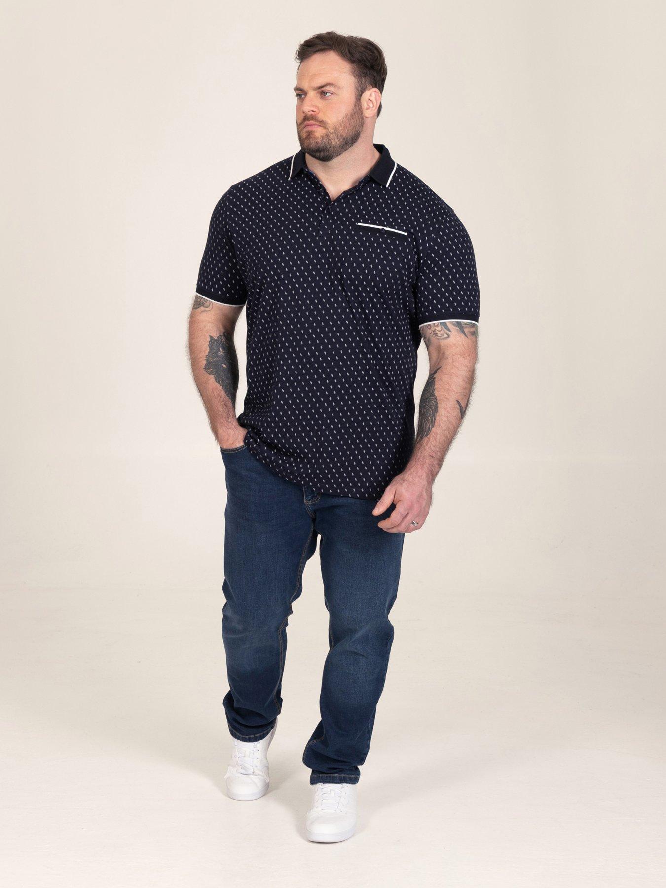 Image 3 of 7 of D555 Mens Big &amp; Tall AOP Jacquard Collar White-Tipped Cuffs Polo Shirt - Navy