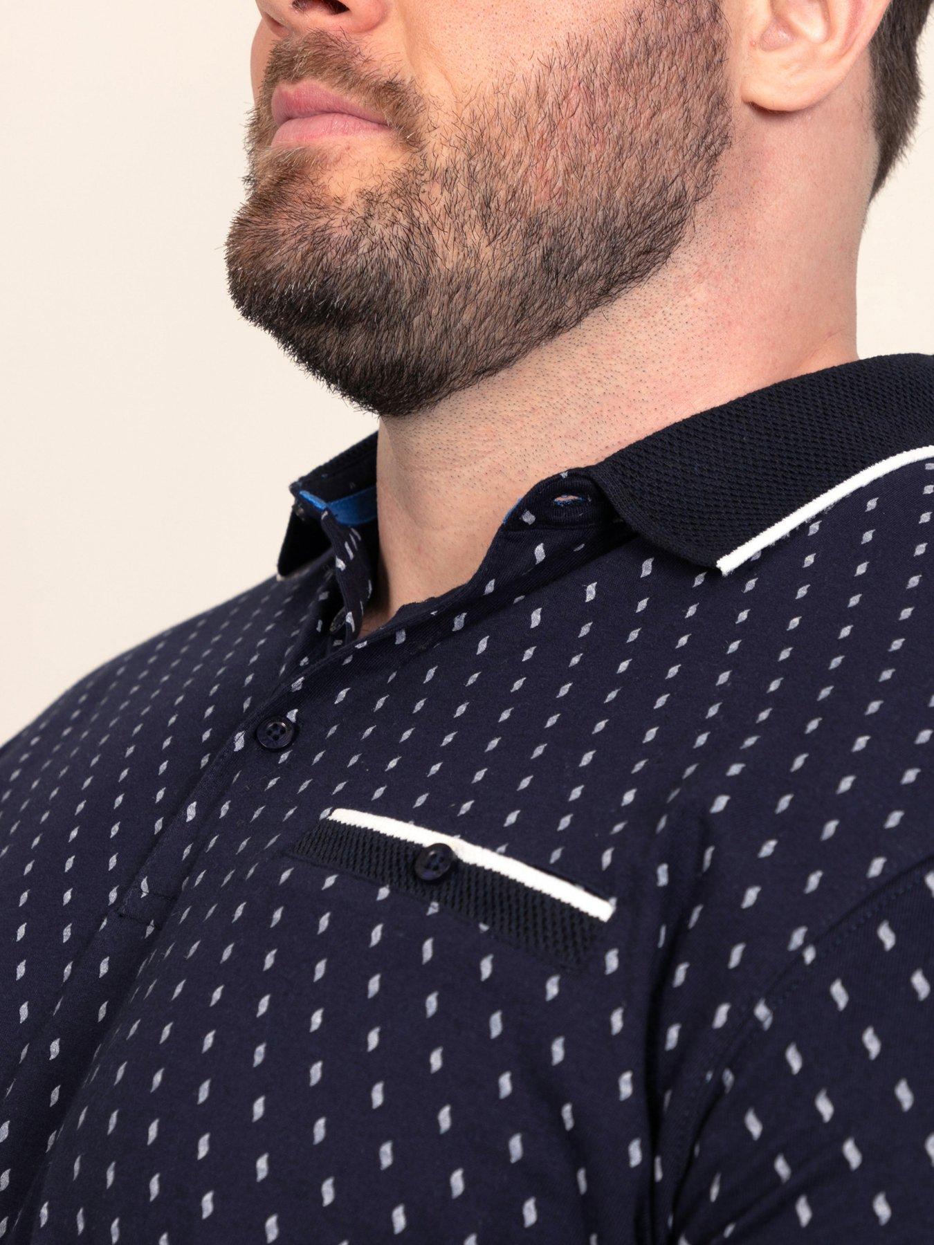 Image 4 of 7 of D555 Mens Big &amp; Tall AOP Jacquard Collar White-Tipped Cuffs Polo Shirt - Navy