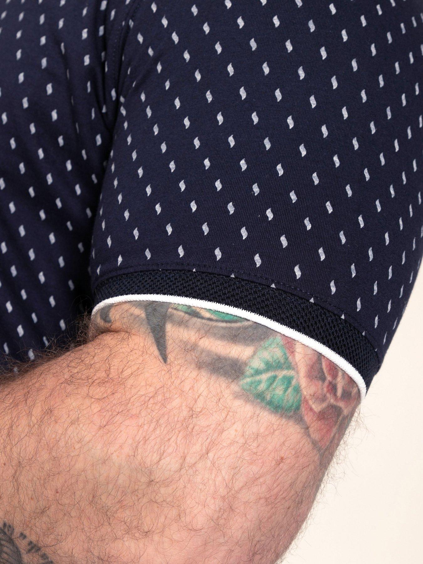 Image 5 of 7 of D555 Mens Big &amp; Tall AOP Jacquard Collar White-Tipped Cuffs Polo Shirt - Navy