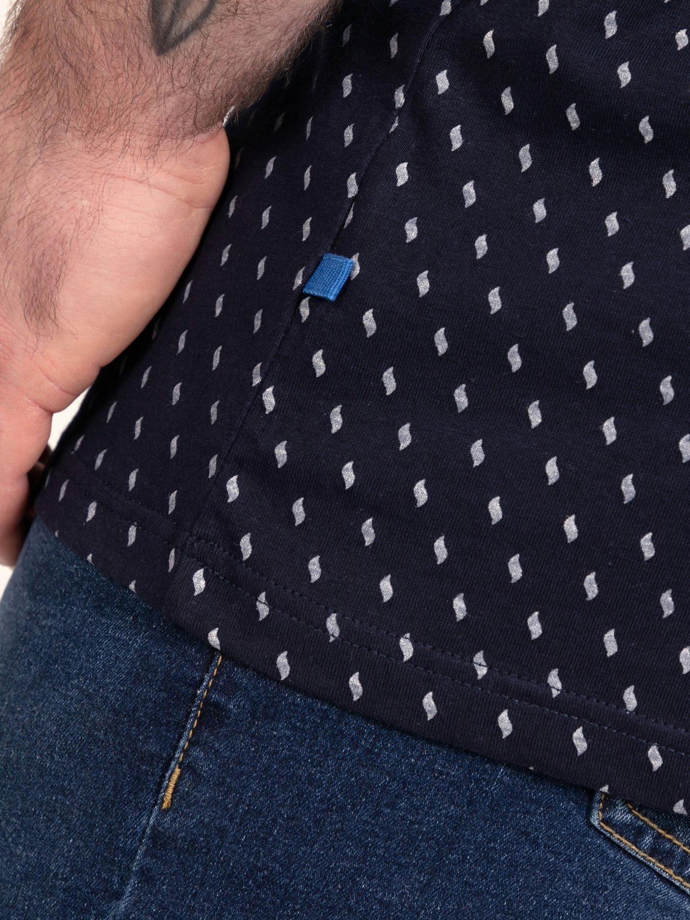 Image 6 of 7 of D555 Mens Big &amp; Tall AOP Jacquard Collar White-Tipped Cuffs Polo Shirt - Navy
