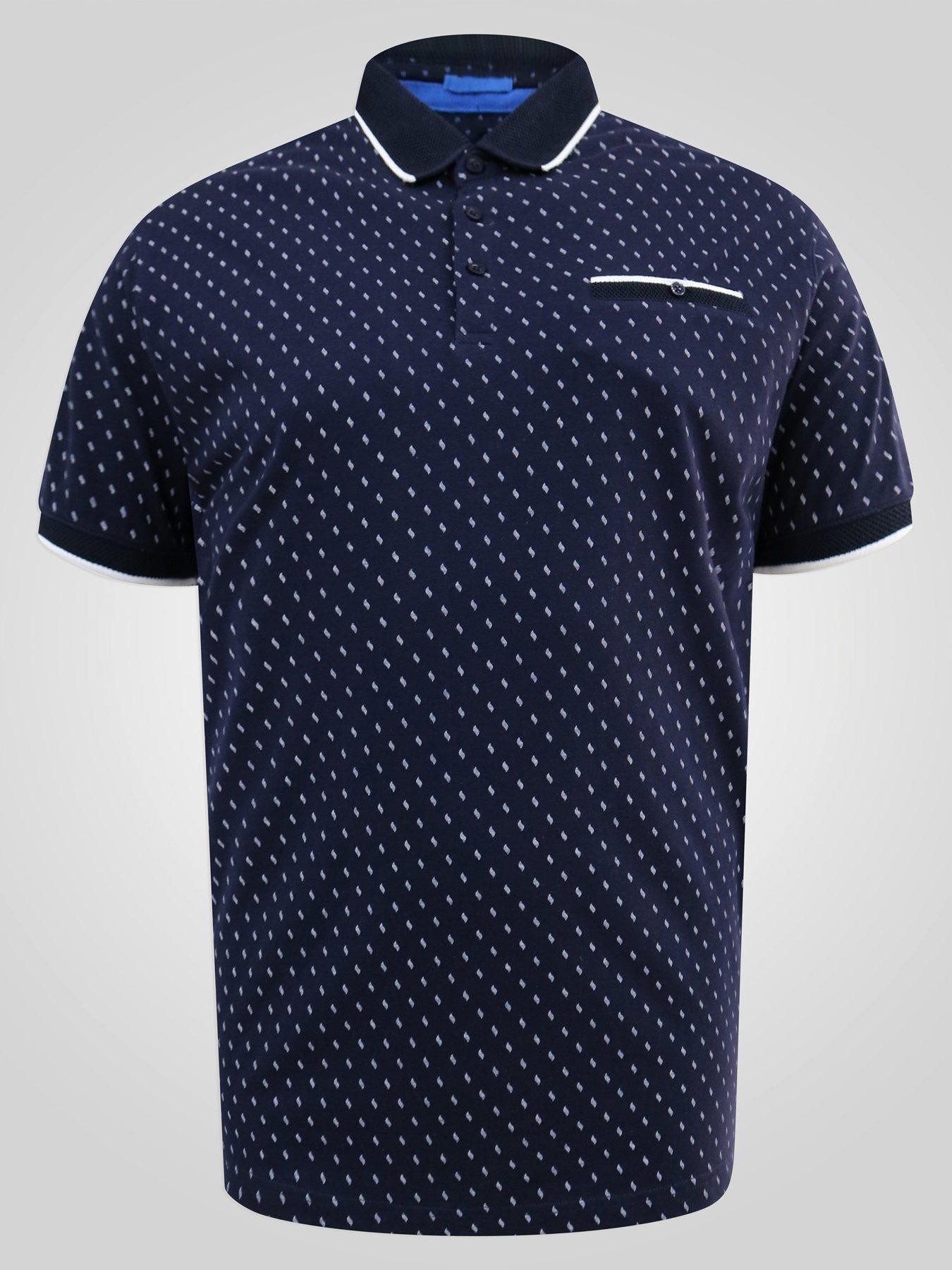 Image 7 of 7 of D555 Mens Big &amp; Tall AOP Jacquard Collar White-Tipped Cuffs Polo Shirt - Navy