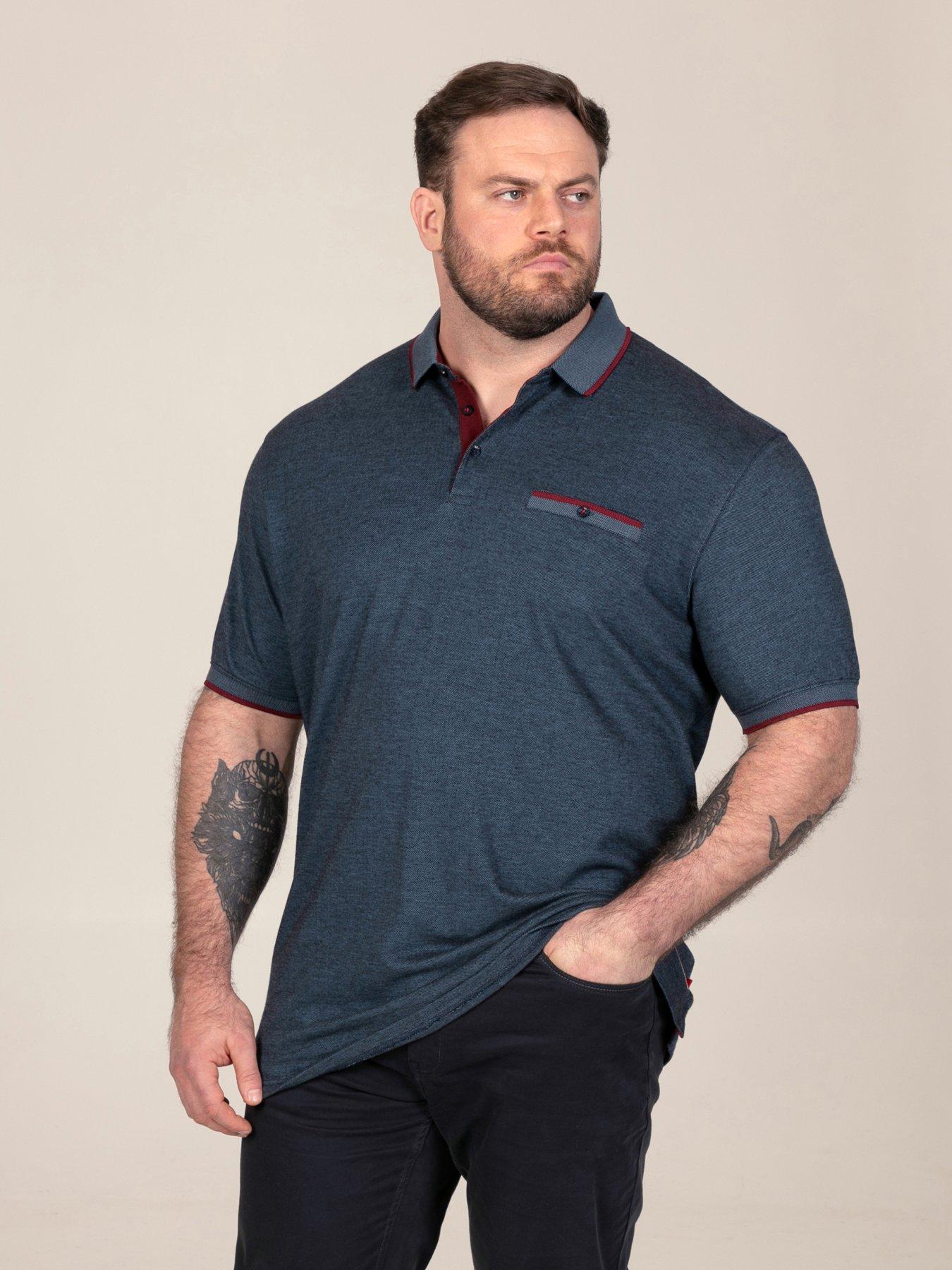 Image 1 of 7 of D555 Mens Big &amp; Tall Jacquard Collar Chest Pocket Polo Shirt - Navy