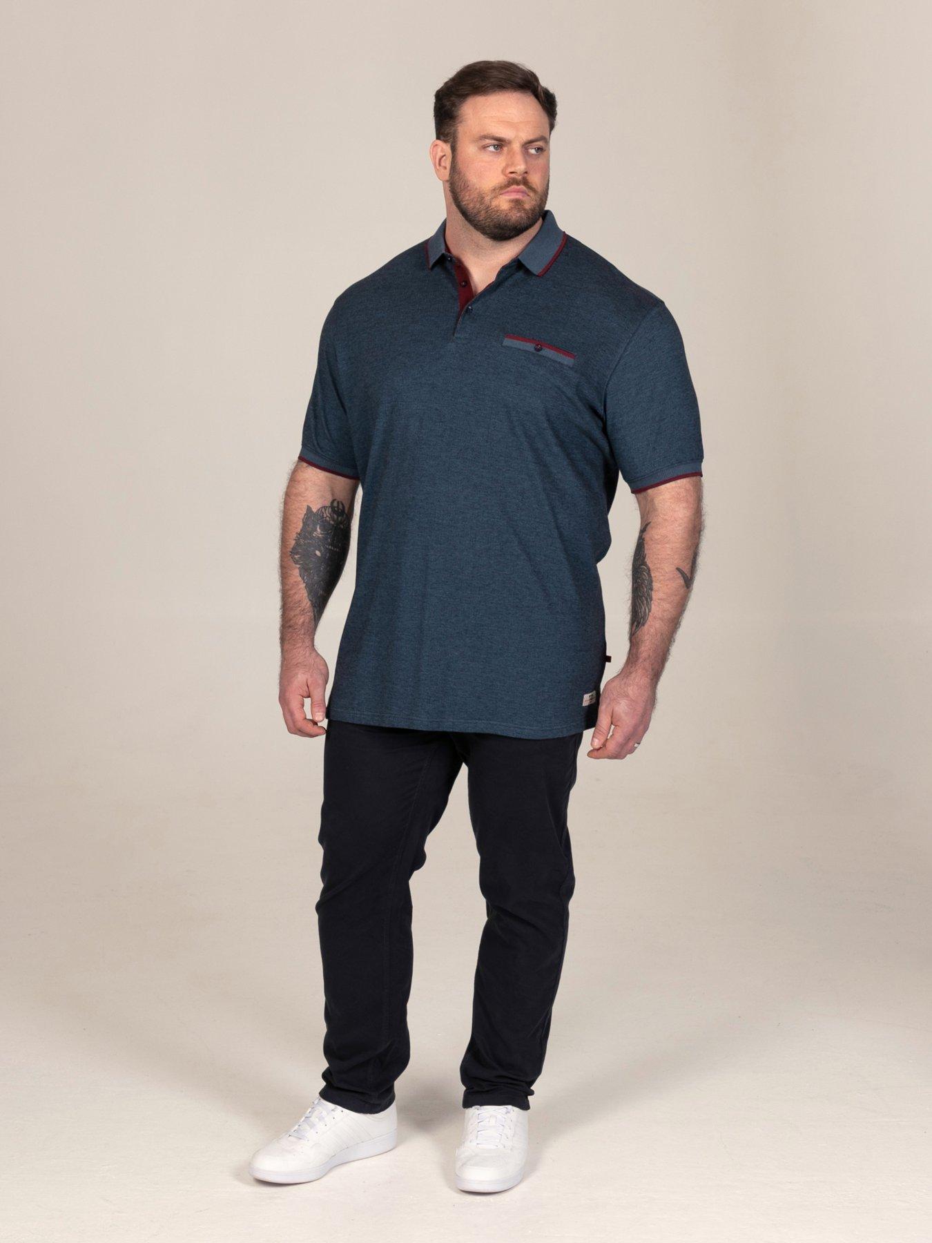 Image 3 of 7 of D555 Mens Big &amp; Tall Jacquard Collar Chest Pocket Polo Shirt - Navy