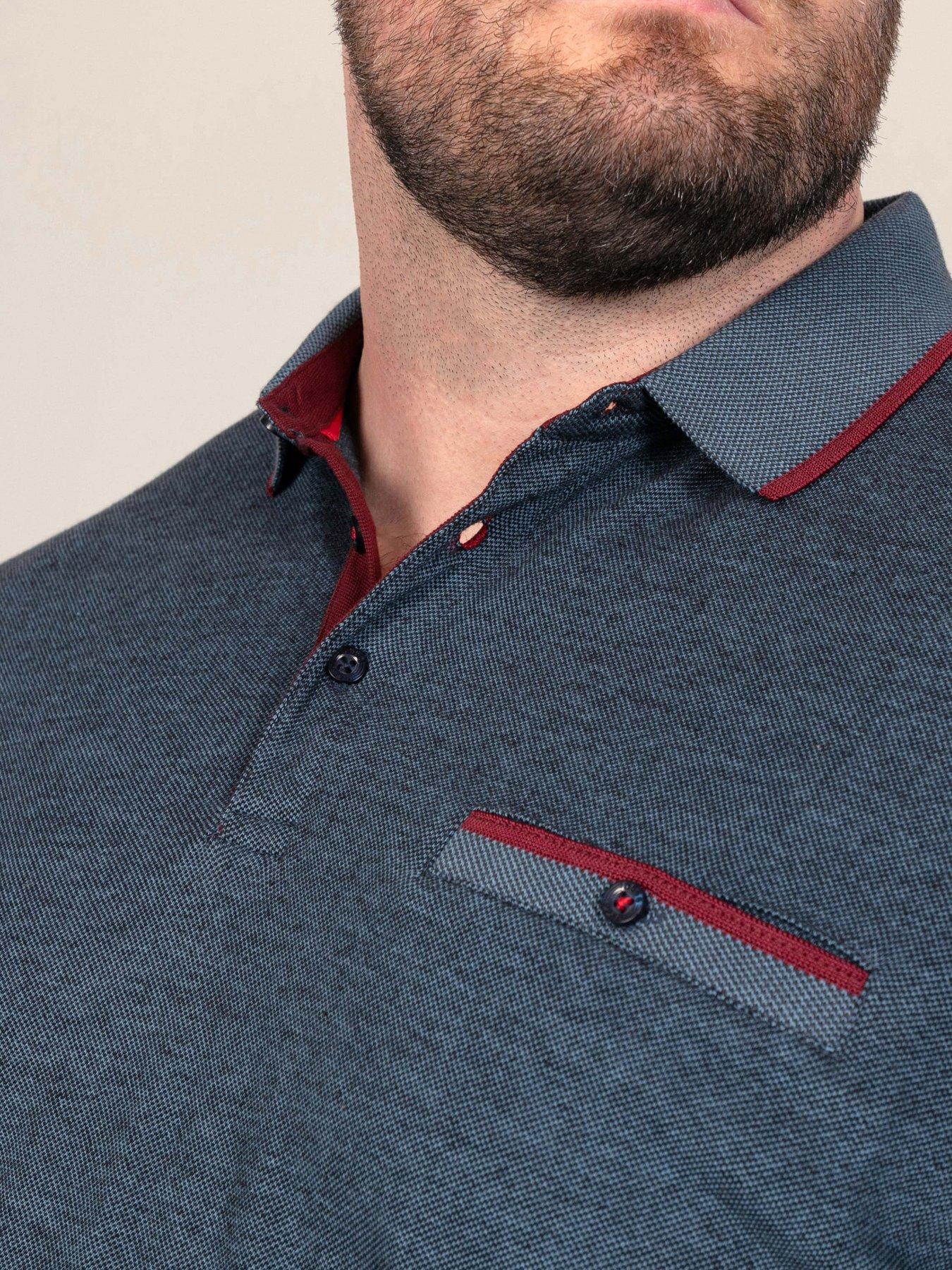 Image 4 of 7 of D555 Mens Big &amp; Tall Jacquard Collar Chest Pocket Polo Shirt - Navy