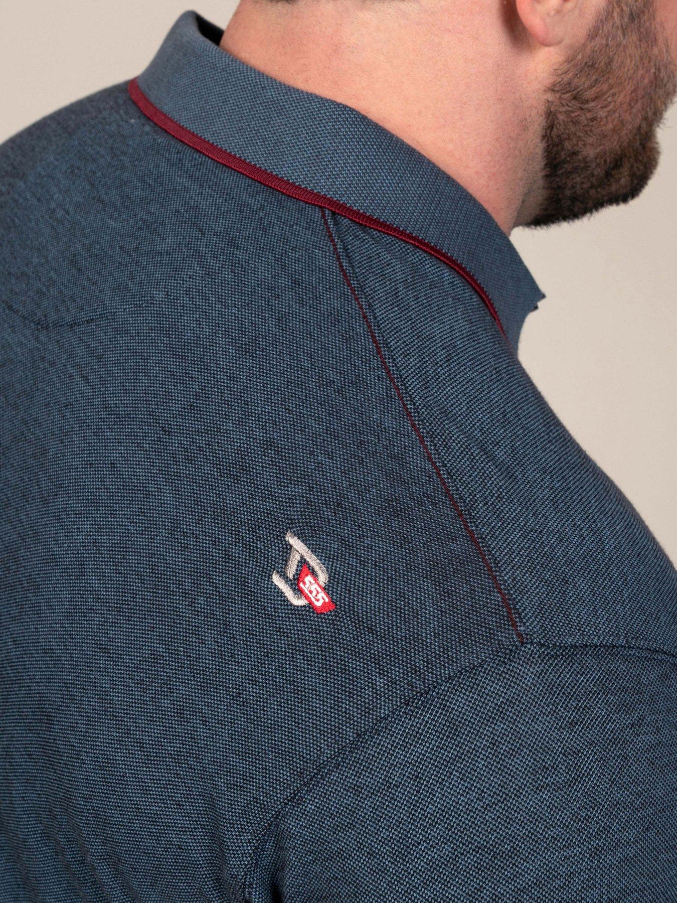 Image 7 of 7 of D555 Mens Big &amp; Tall Jacquard Collar Chest Pocket Polo Shirt - Navy