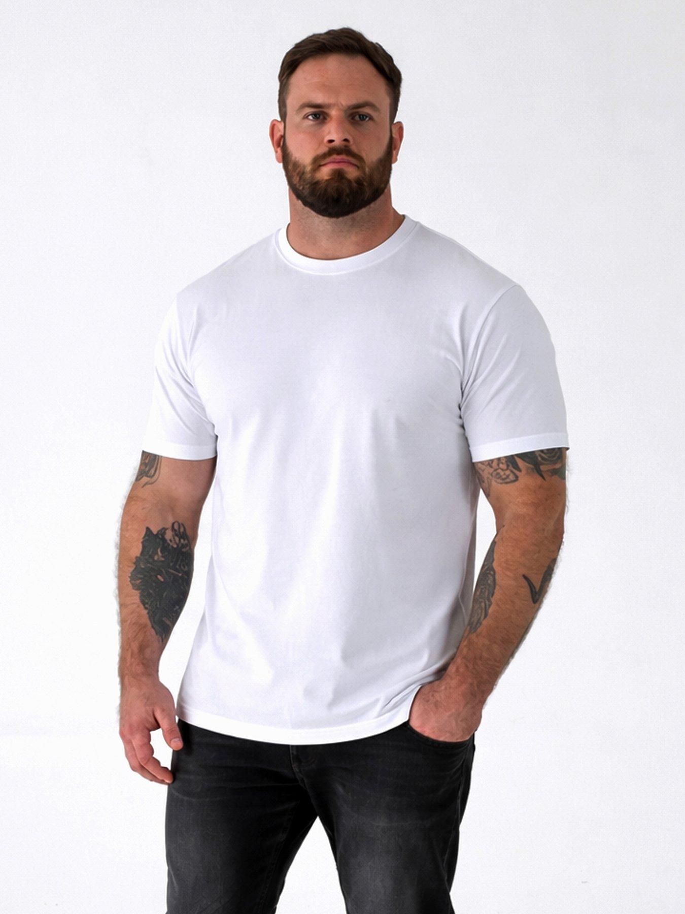 Image 1 of 3 of D555 Mens 5 Pack Combed Cotton Sweatshirt Neck T-Shirts - White