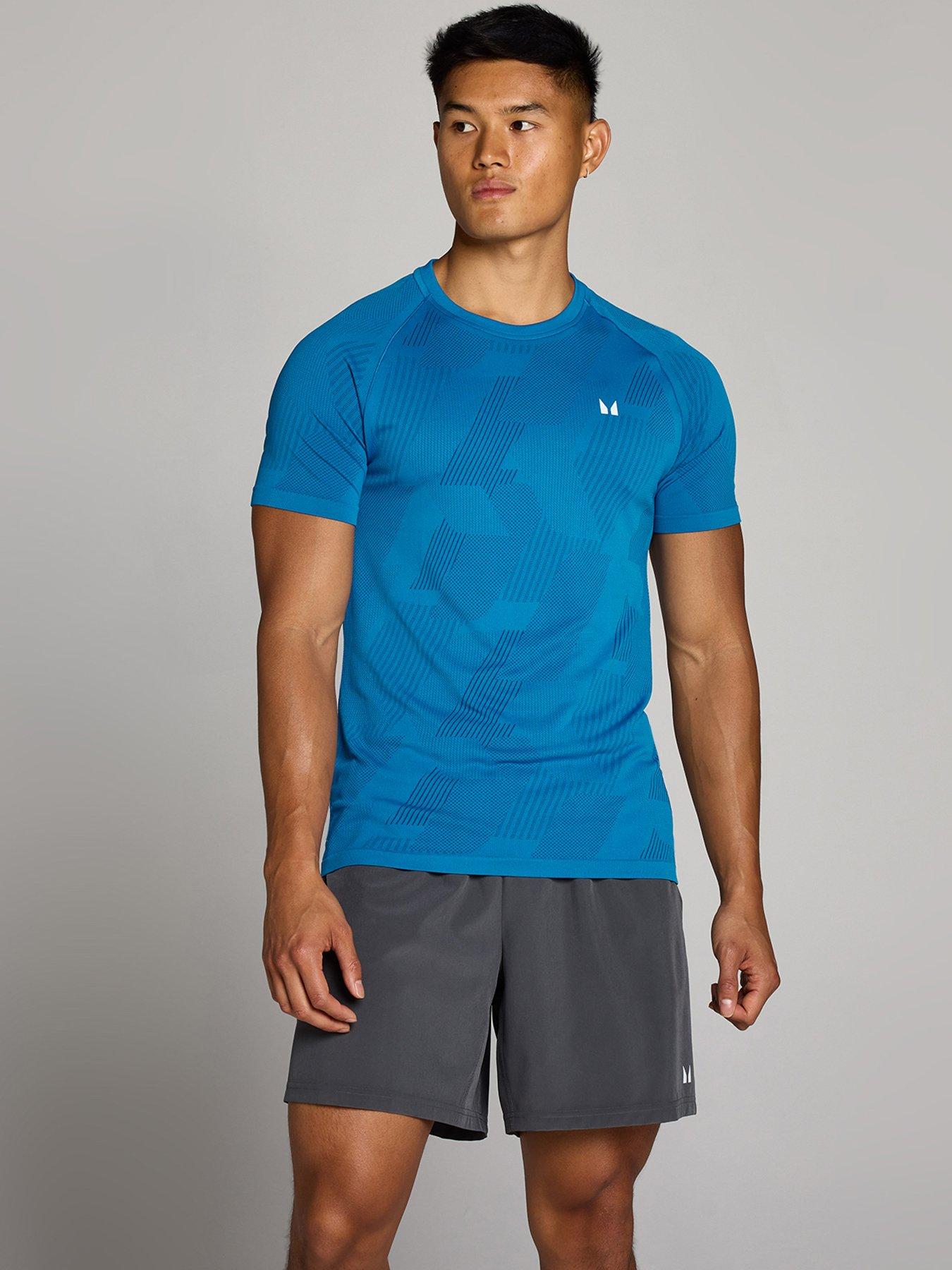 Image 1 of 3 of Myprotein Mens Training Tempo Pillar Graphic Seamless T-shirt - Blue