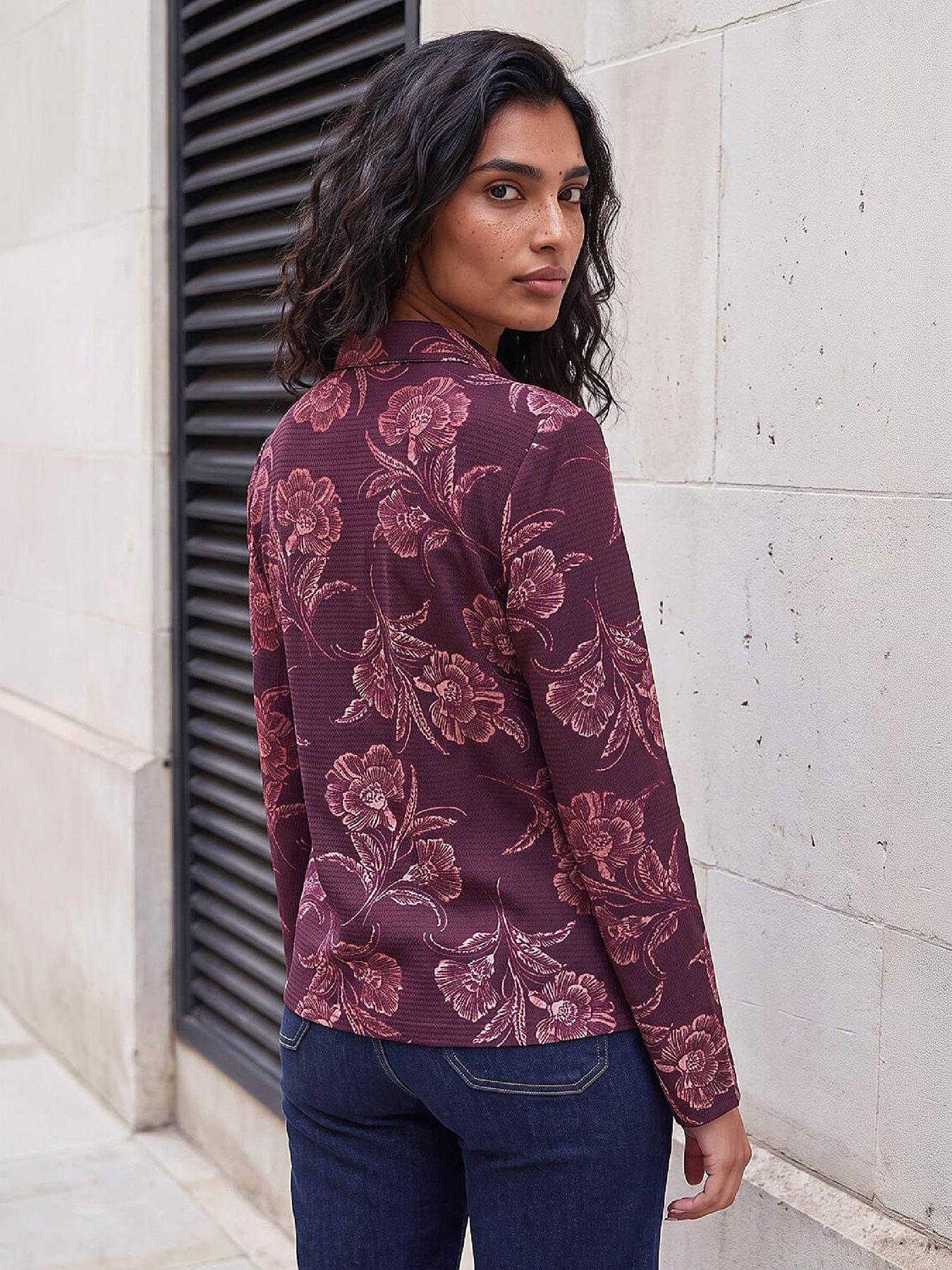 Image 3 of 4 of Roman Womens Textured Floral Print Shirt - Red