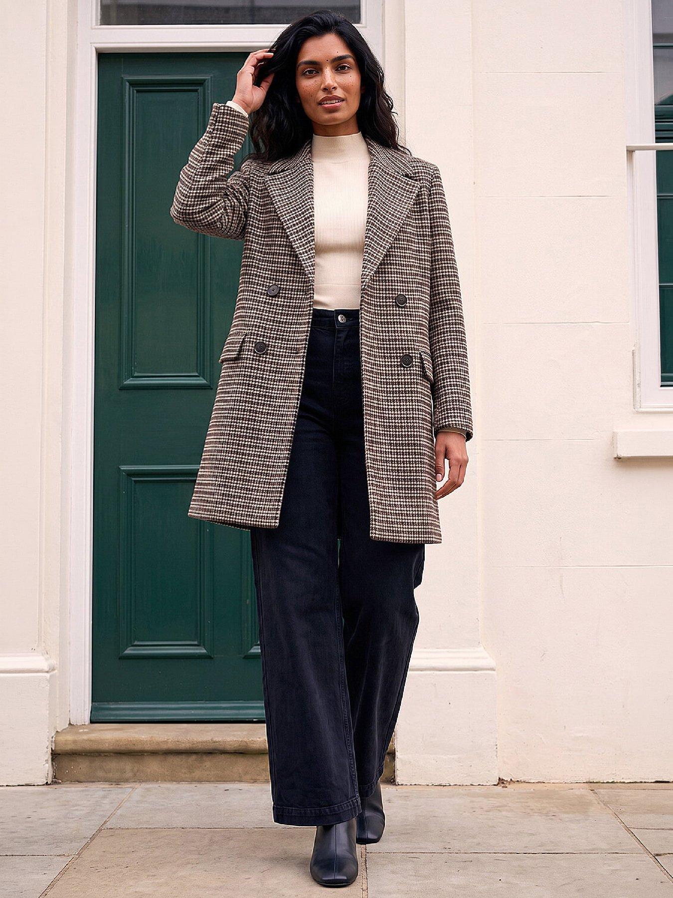 Image 3 of 4 of Roman Womens Cosy Check Double Breasted Tailored Car Coat - Multi