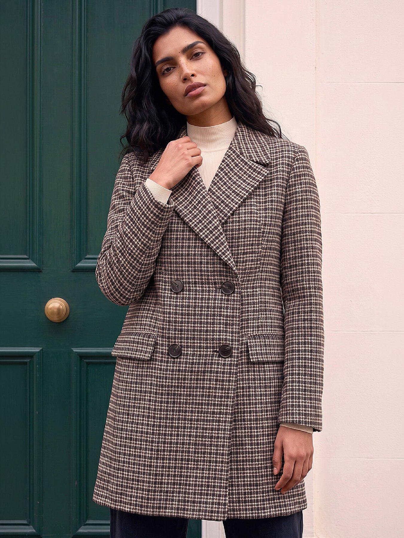 Image 4 of 4 of Roman Womens Cosy Check Double Breasted Tailored Car Coat - Multi