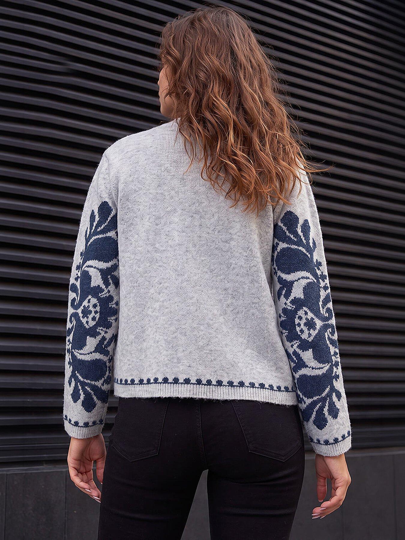 Image 2 of 3 of Roman Roman Womens Petite Abstract Cardigan - Blue