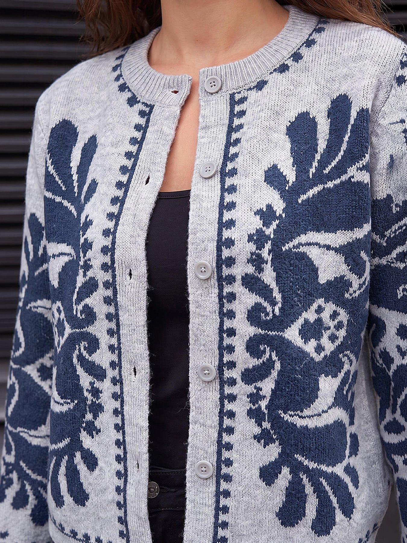 Image 3 of 3 of Roman Roman Womens Petite Abstract Cardigan - Blue