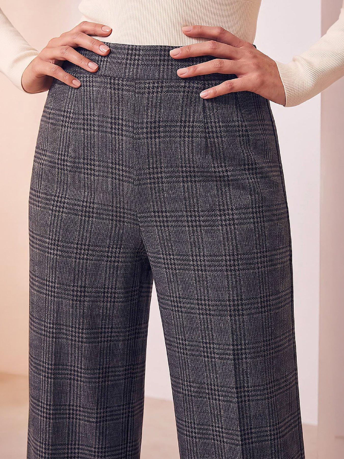 Image 2 of 4 of Roman Womens Pull-On Wide Leg Check Trousers - Grey