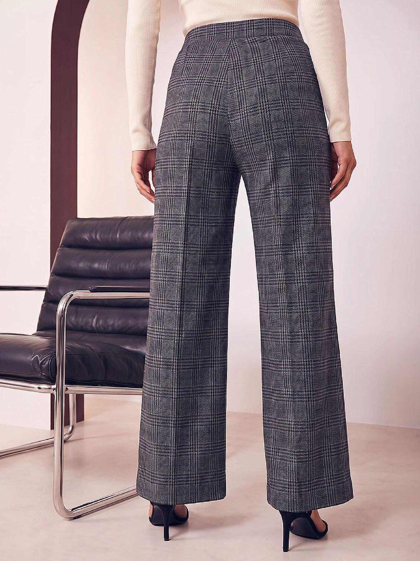 Image 3 of 4 of Roman Womens Pull-On Wide Leg Check Trousers - Grey