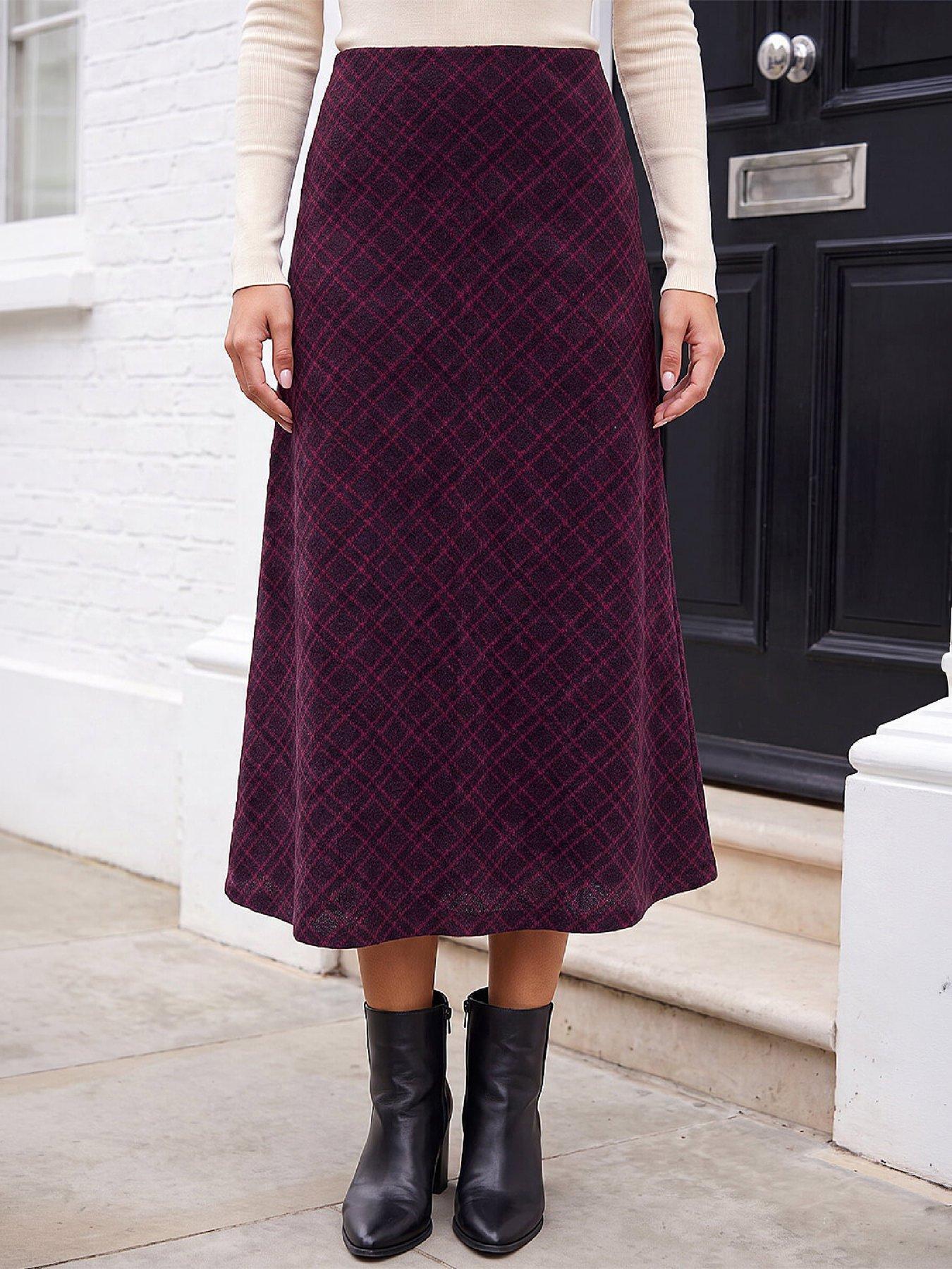 Image 1 of 4 of Roman Womens Petite Jacquard Midi A-Line Skirt - Red