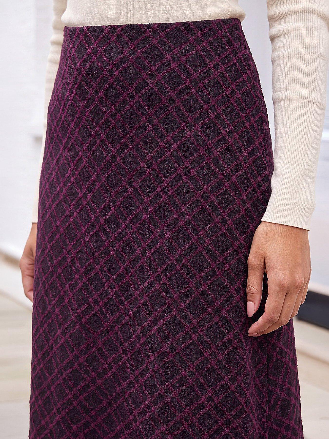 Image 2 of 4 of Roman Womens Petite Jacquard Midi A-Line Skirt - Red
