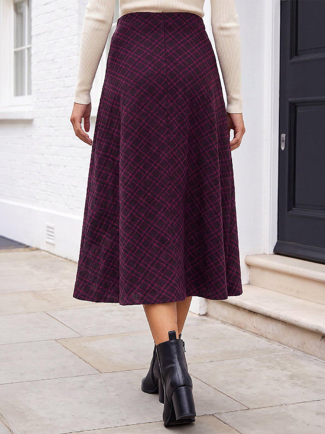 Image 3 of 4 of Roman Womens Petite Jacquard Midi A-Line Skirt - Red