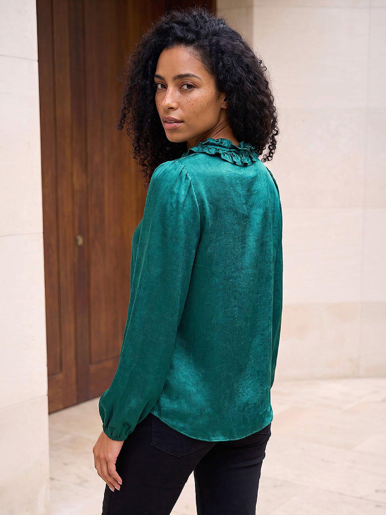 Image 2 of 4 of Roman Crinkle Satin Frill V-neck Top