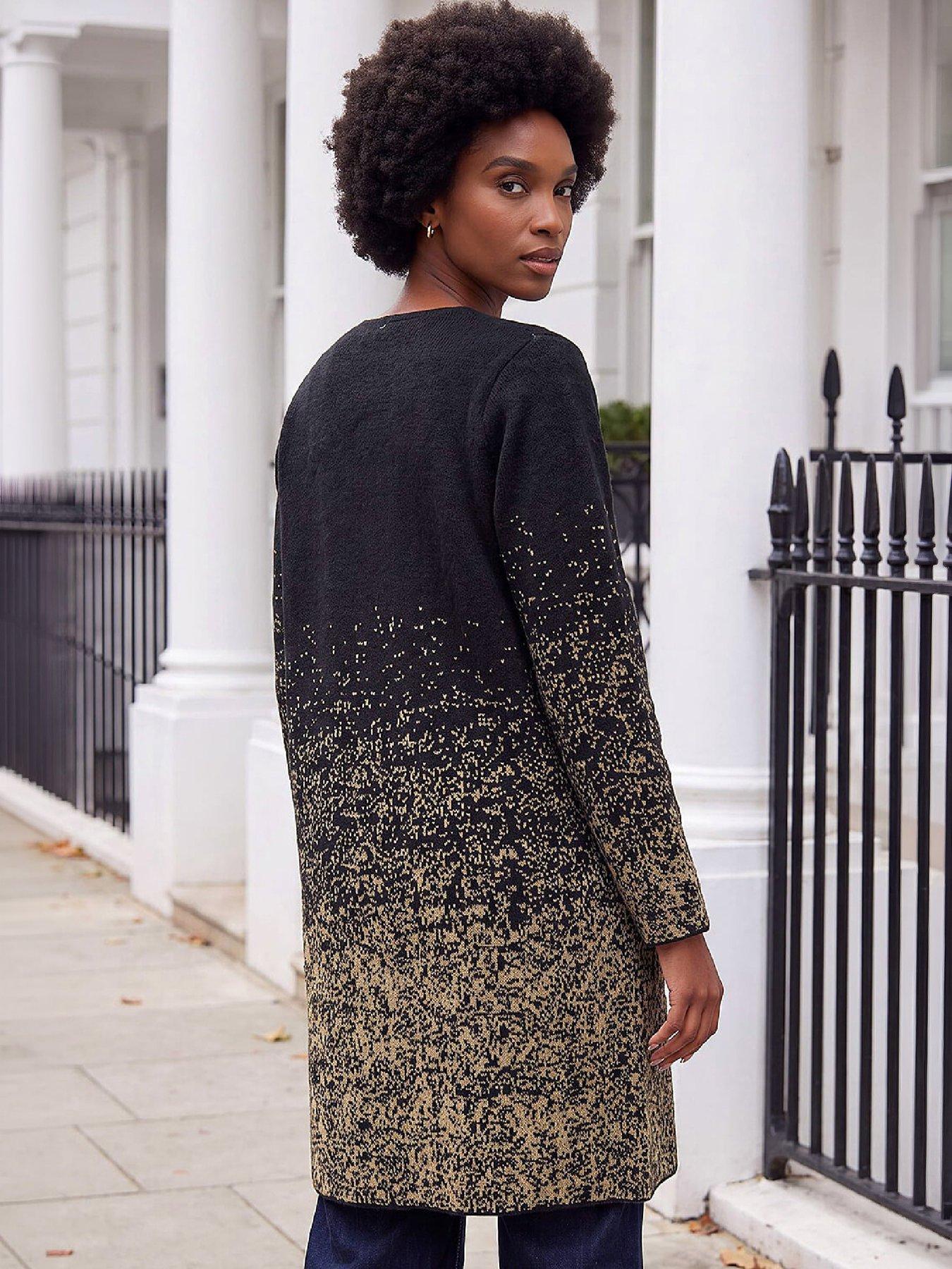 Image 2 of 4 of Roman Womens Shimmer Buttoned Longline Cardigan - Black