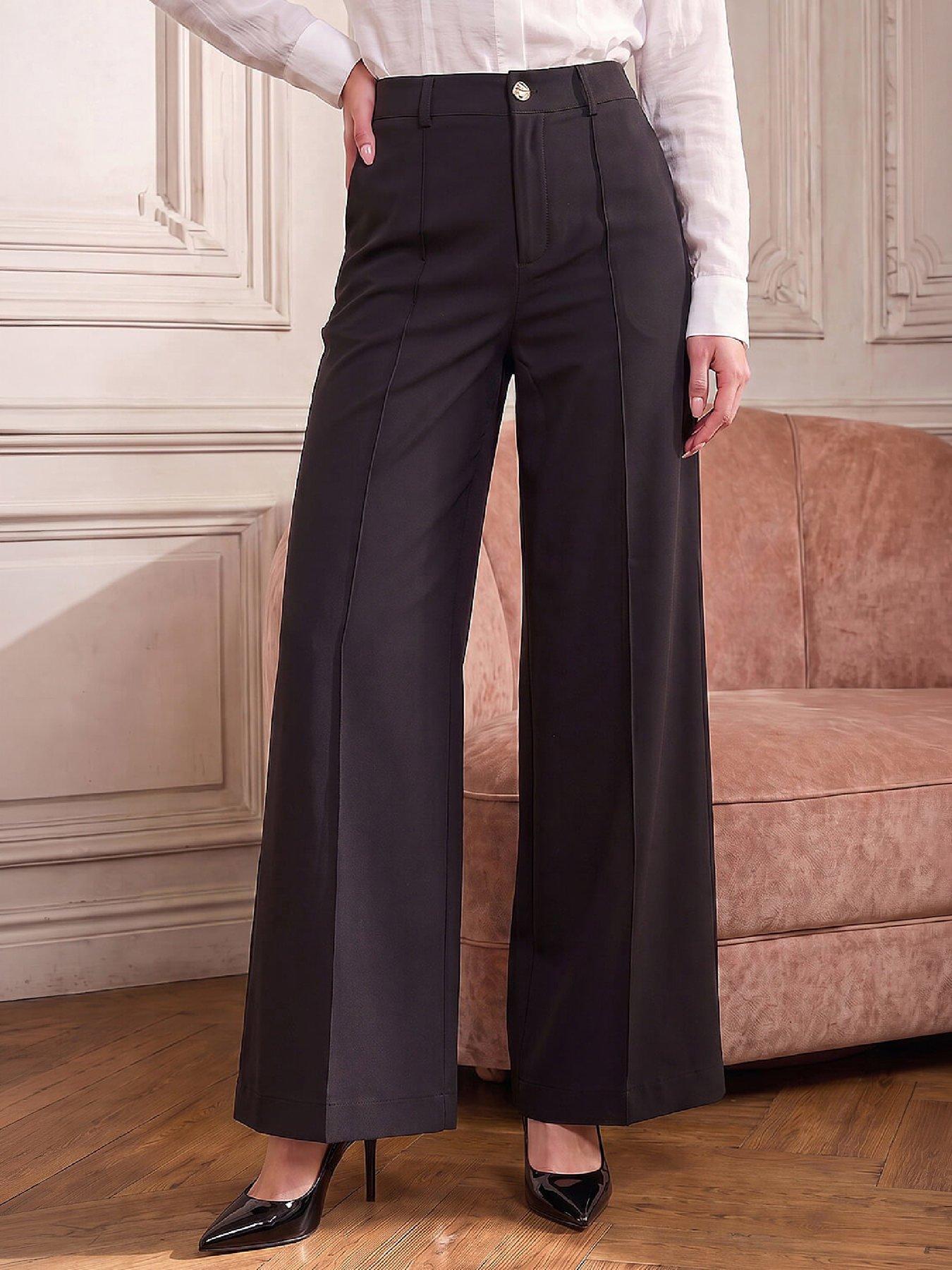 Image 1 of 4 of Roman Womens Seam Front Wide Leg Trousers - Black