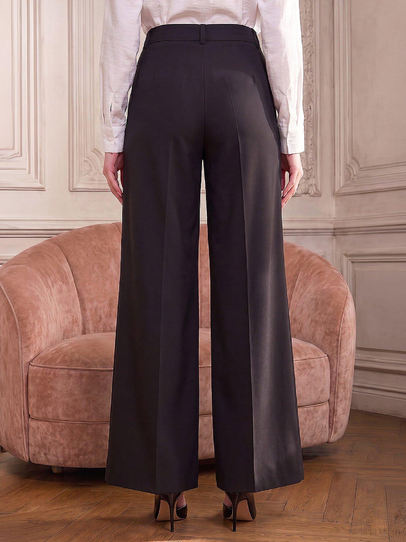 Image 2 of 4 of Roman Womens Seam Front Wide Leg Trousers - Black