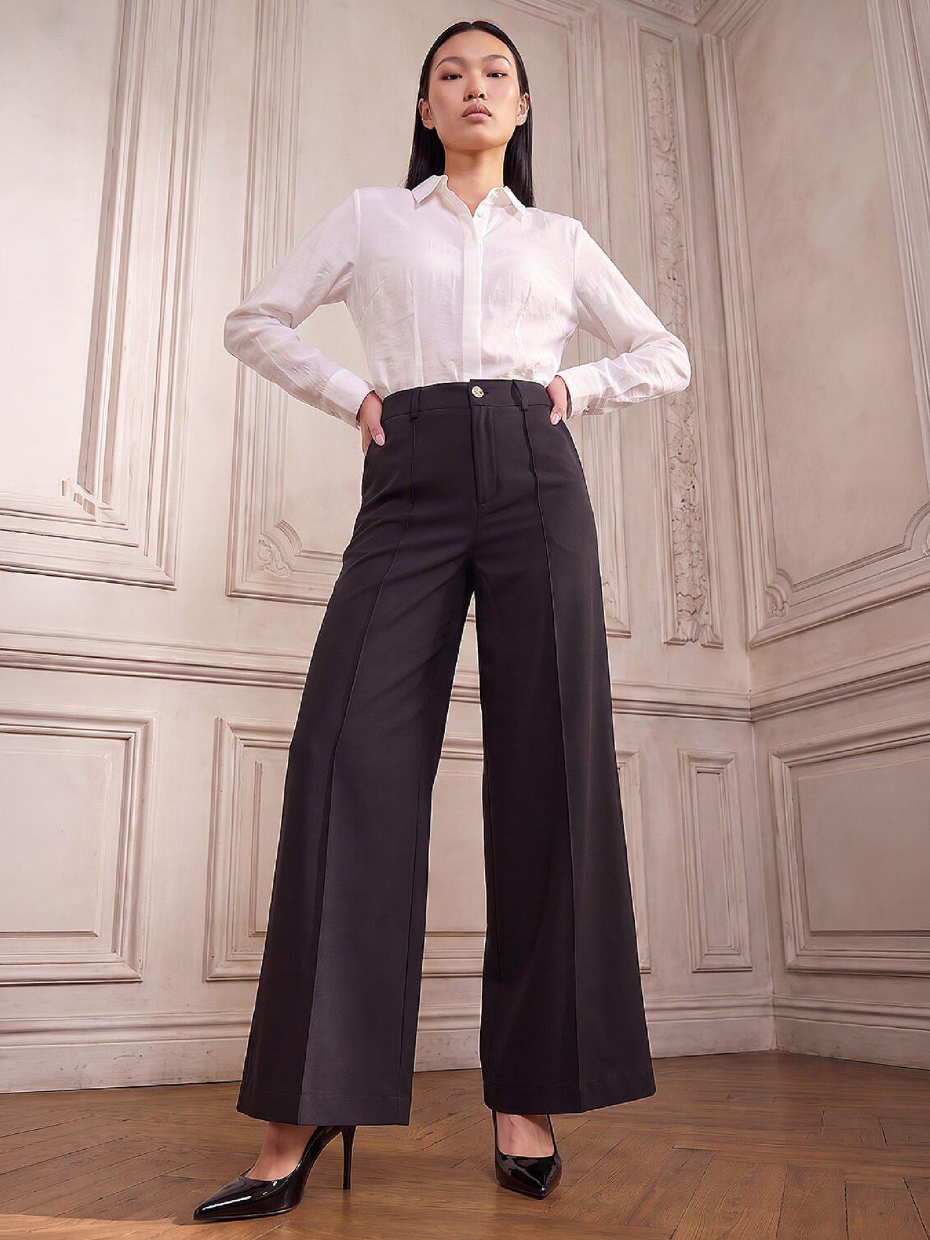 Image 3 of 4 of Roman Womens Seam Front Wide Leg Trousers - Black