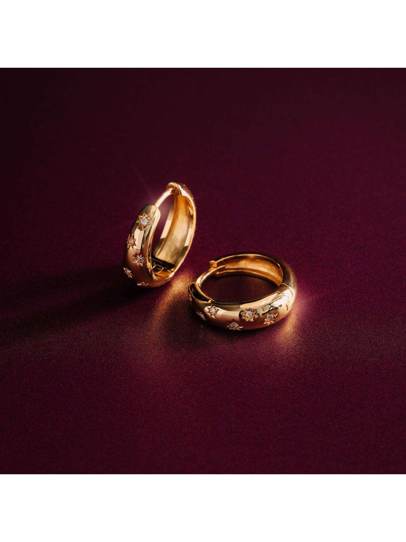 Image 2 of 3 of Orelia Womens Starburst Crystal Tapered Hoop Earrings - Gold