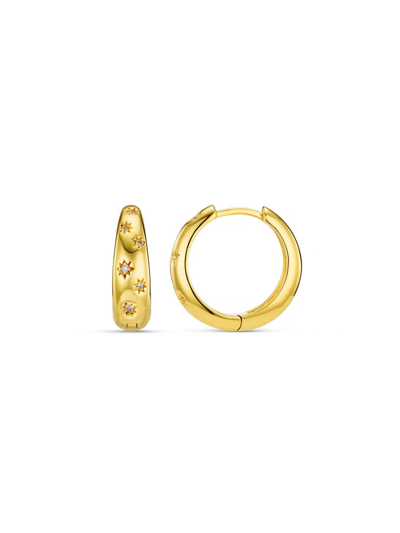 Image 3 of 3 of Orelia Womens Starburst Crystal Tapered Hoop Earrings - Gold