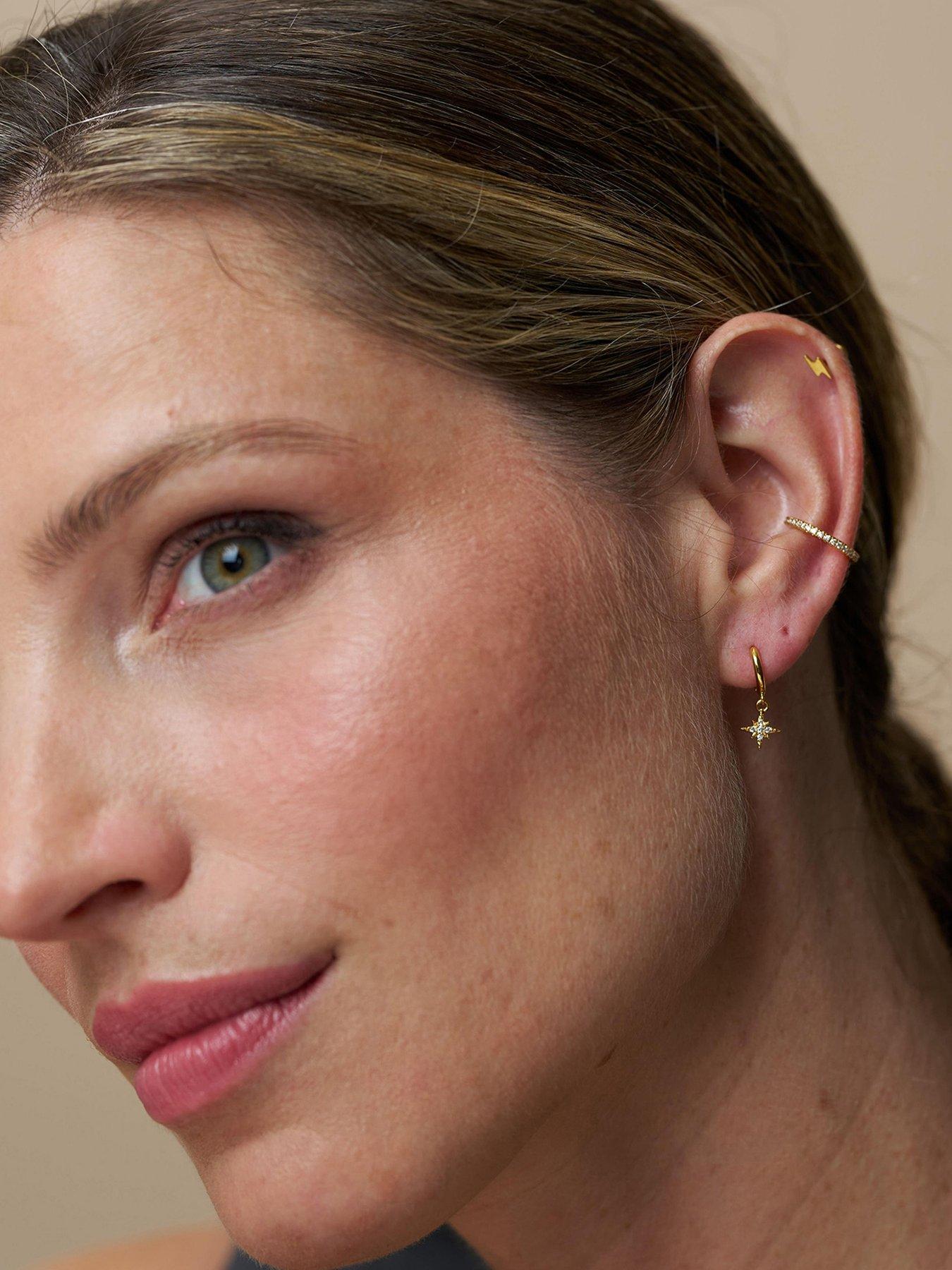 Image 1 of 3 of Orelia Womens Starburst Pave Micro Hoop Earrings - Gold