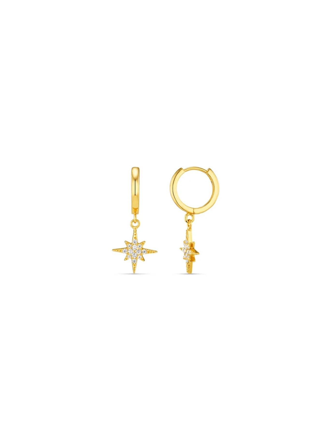 Image 3 of 3 of Orelia Womens Starburst Pave Micro Hoop Earrings - Gold