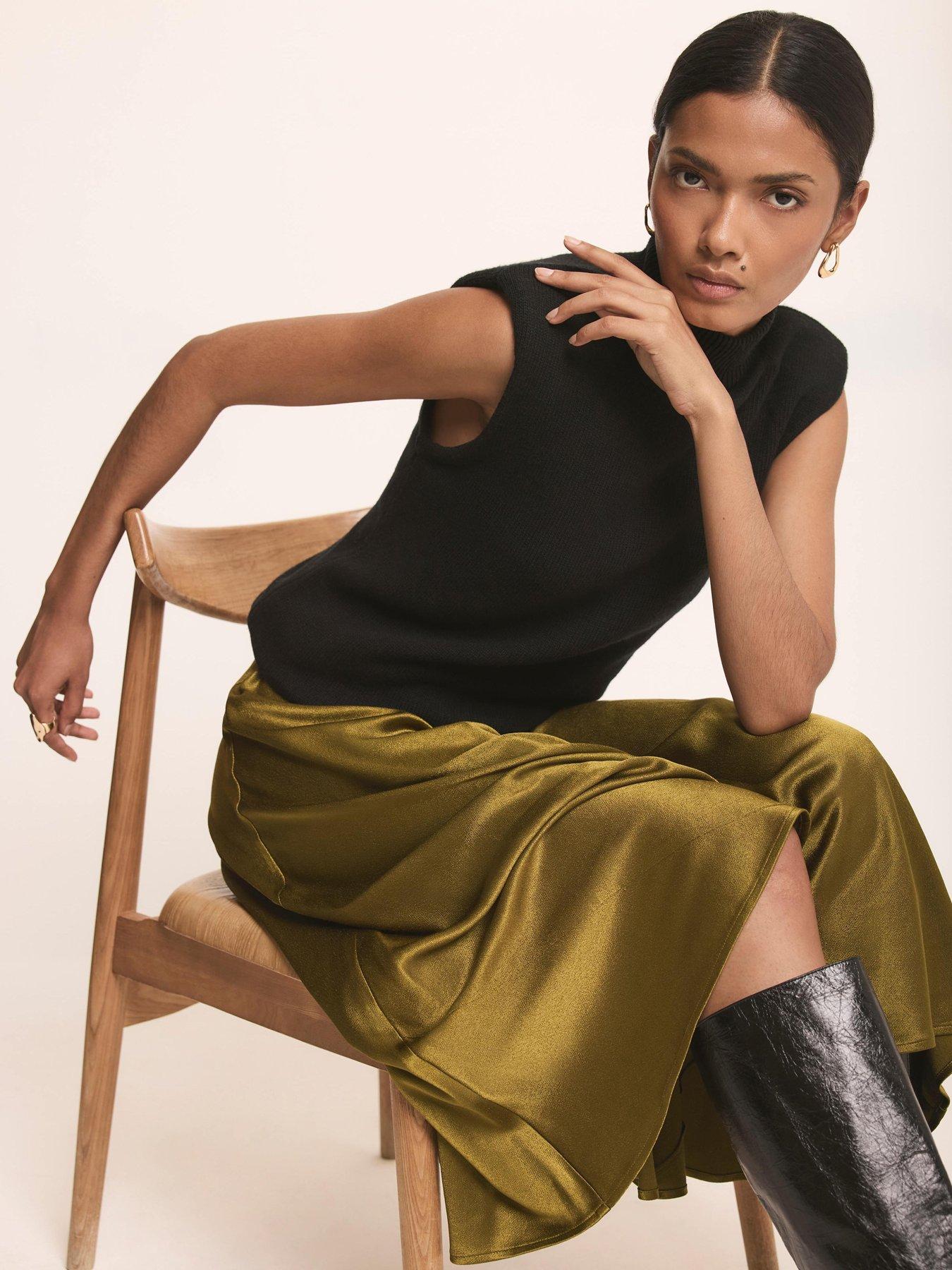 Image 3 of 6 of Mint Velvet Womens Shoulder Pad High Neck Sleeveless Top - Black