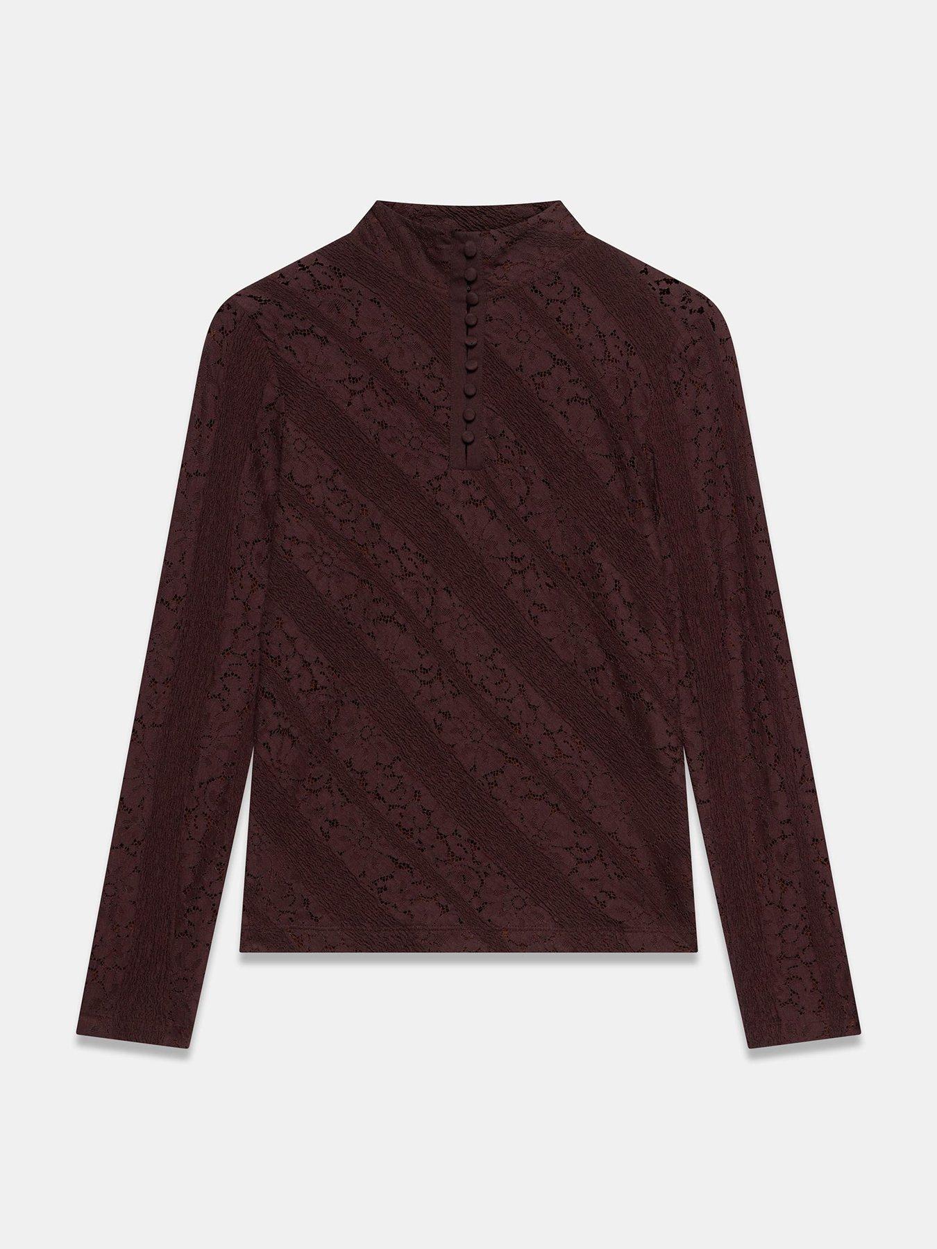 Image 5 of 6 of Mint Velvet Womens Lace Button High Neck Top - Red